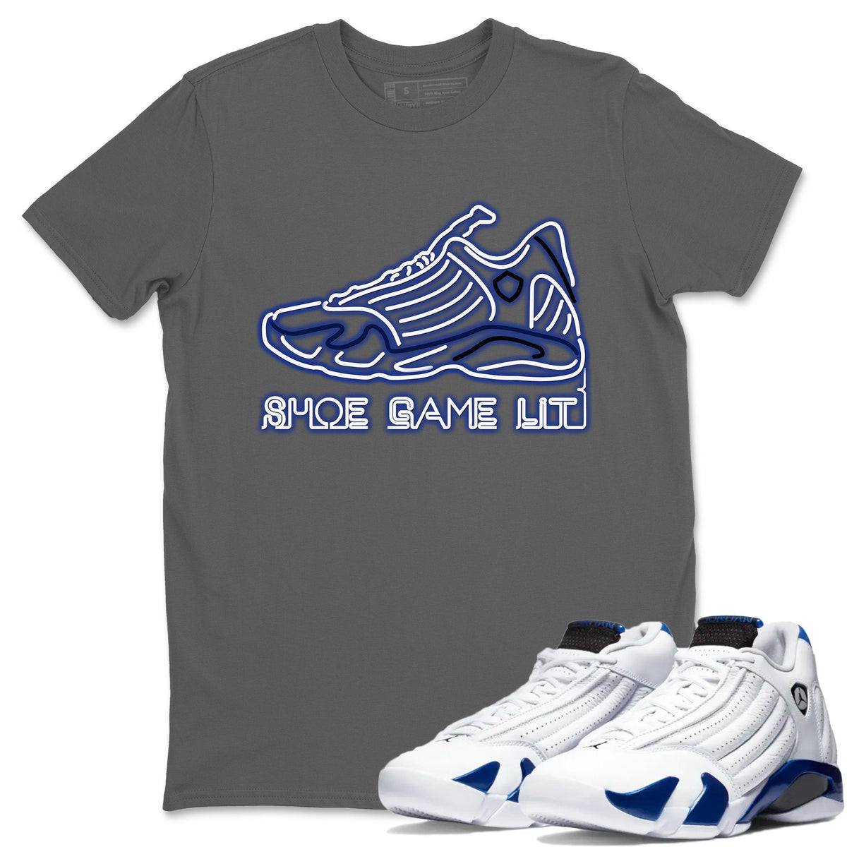 Jordan 14 Hyper Royal Sneaker Matching T-Shirt Shoe Game Lit Sneaker Tees Jordan 14 Hyper Royal Sneaker Release Tees Crew Neck Tees