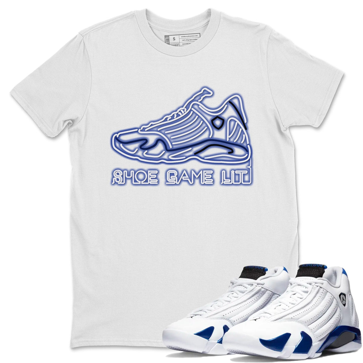 Jordan 14 Hyper Royal Sneaker Matching T-Shirt Shoe Game Lit Sneaker Tees Jordan 14 Hyper Royal Sneaker Release Tees Crew Neck Tees