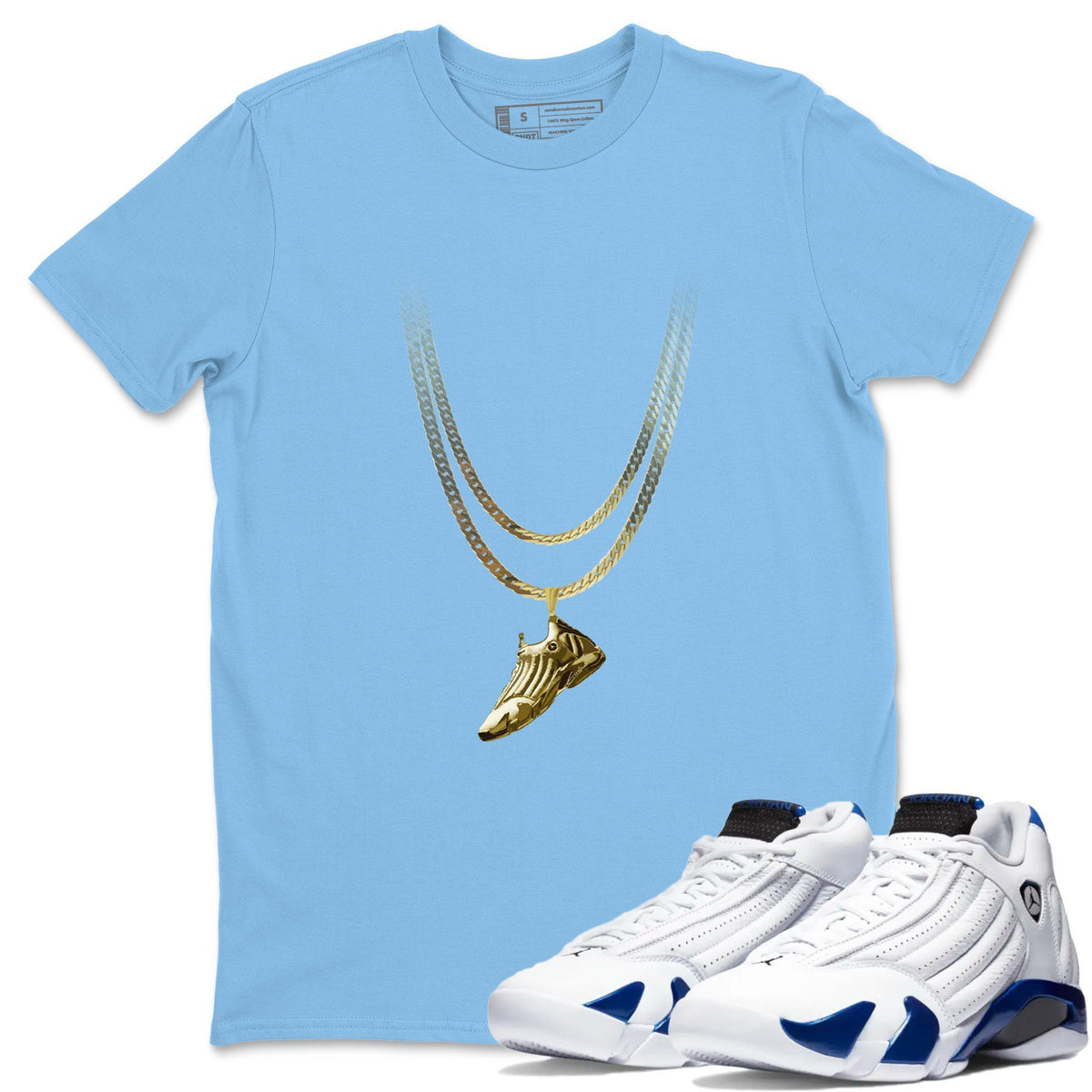 Jordan 14 Hyper Royal Sneaker Matching T-Shirt Shoe Pendant Sneaker Tees Jordan 14 Hyper Royal Sneaker Release Tees Crew Neck Tees