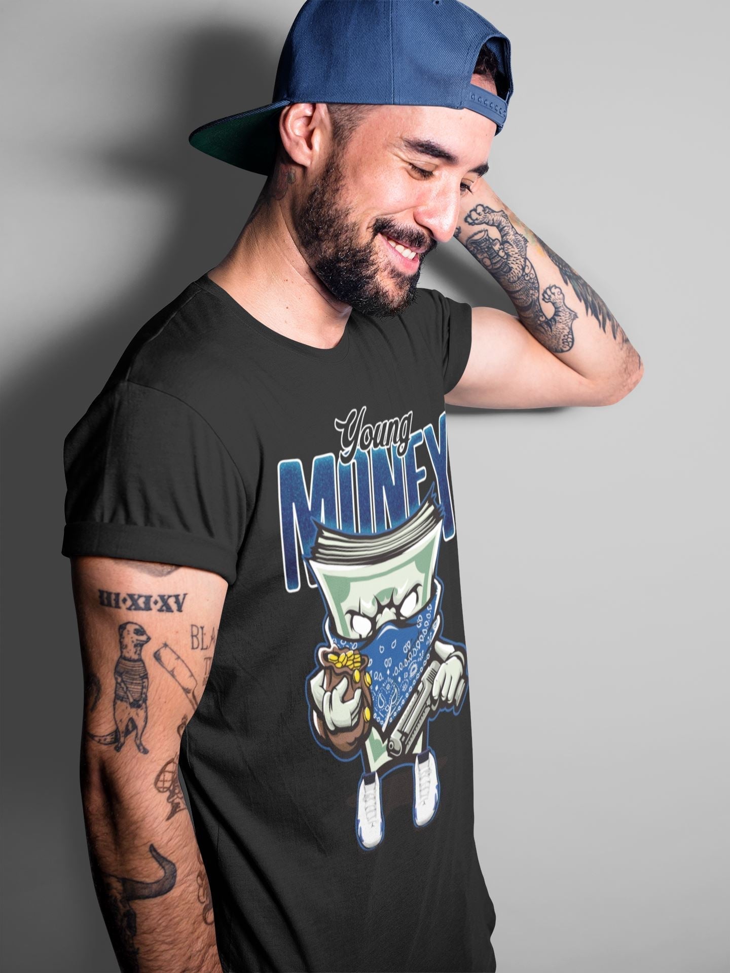 Jordan 14 Hyper Royal Sneaker Matching T-Shirt Young Money Sneaker Tees Jordan 14 Hyper Royal Sneaker Release Tees Crew Neck Tees