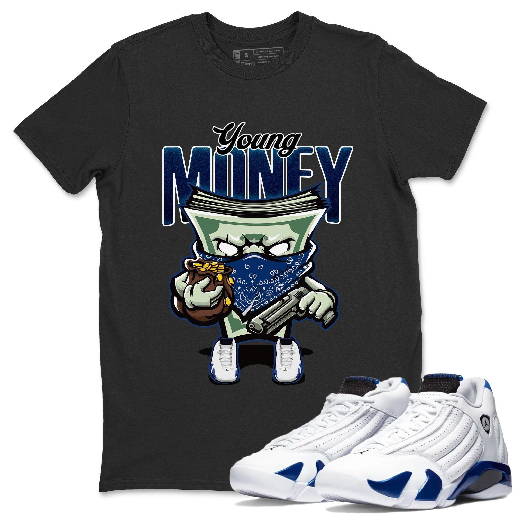 Jordan 14 Hyper Royal Sneaker Matching T-Shirt Young Money Sneaker Tees Jordan 14 Hyper Royal Sneaker Release Tees Crew Neck Tees