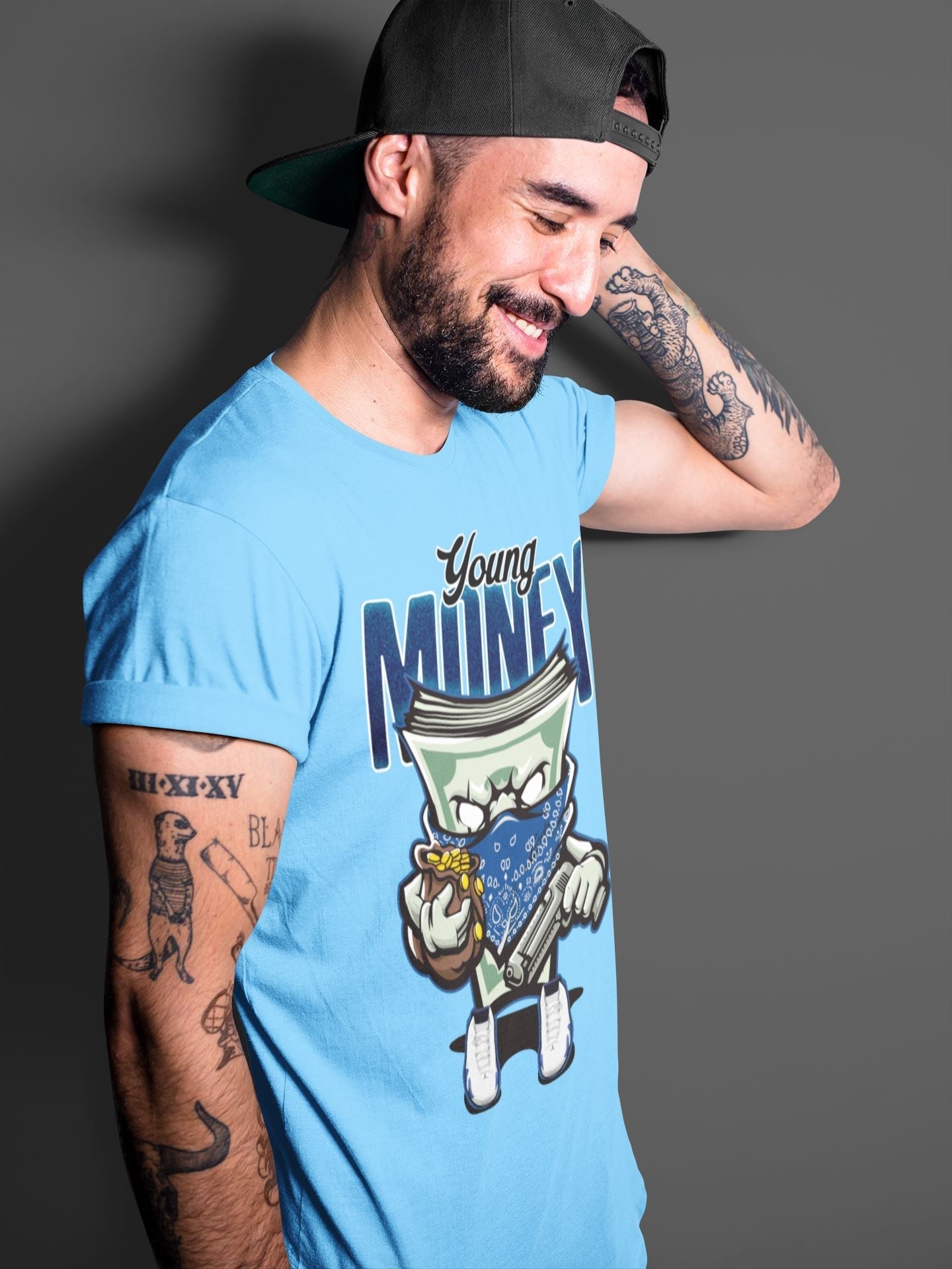 Jordan 14 Hyper Royal Sneaker Matching T-Shirt Young Money Sneaker Tees Jordan 14 Hyper Royal Sneaker Release Tees Crew Neck Tees