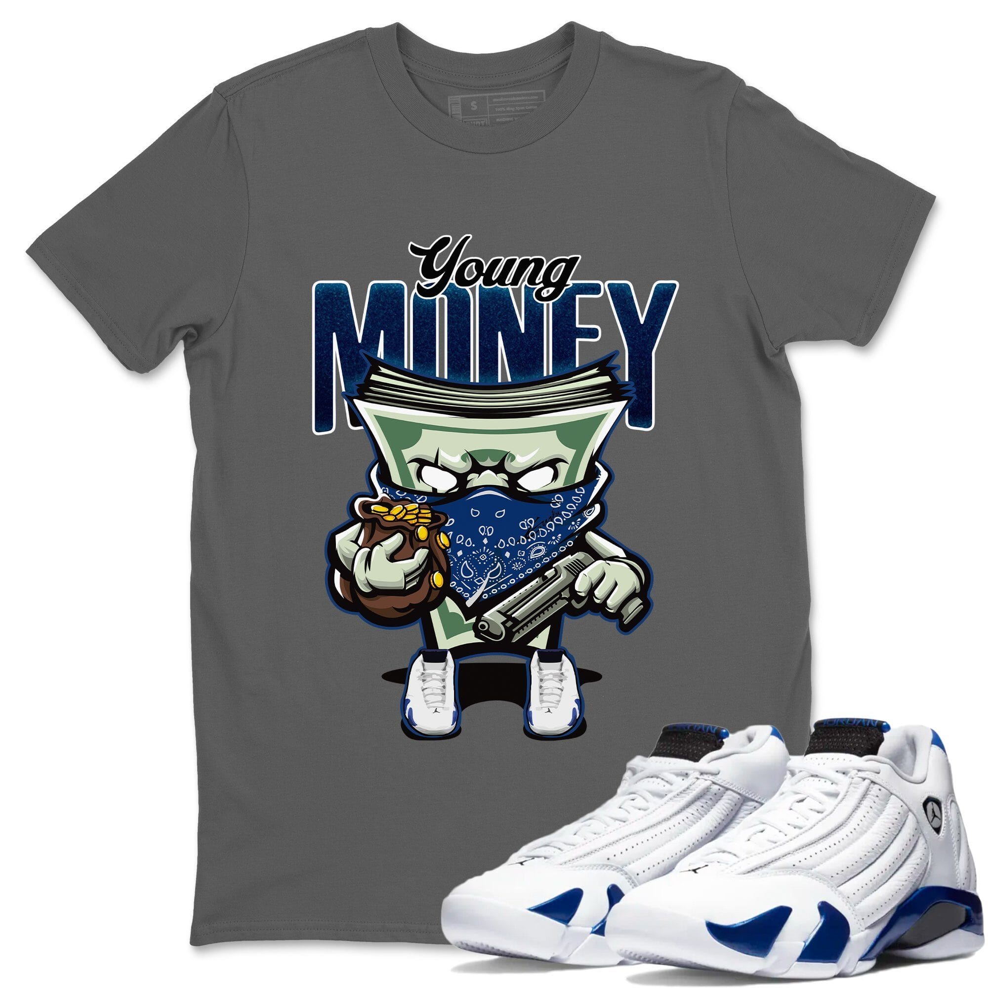 Jordan 14 Hyper Royal Sneaker Matching T-Shirt Young Money Sneaker Tees Jordan 14 Hyper Royal Sneaker Release Tees Crew Neck Tees