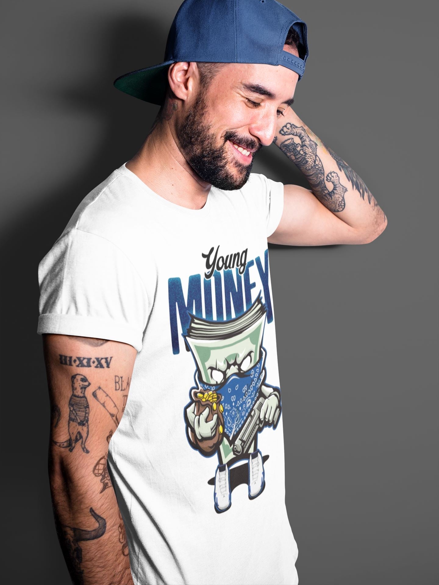 Jordan 14 Hyper Royal Sneaker Matching T-Shirt Young Money Sneaker Tees Jordan 14 Hyper Royal Sneaker Release Tees Crew Neck Tees