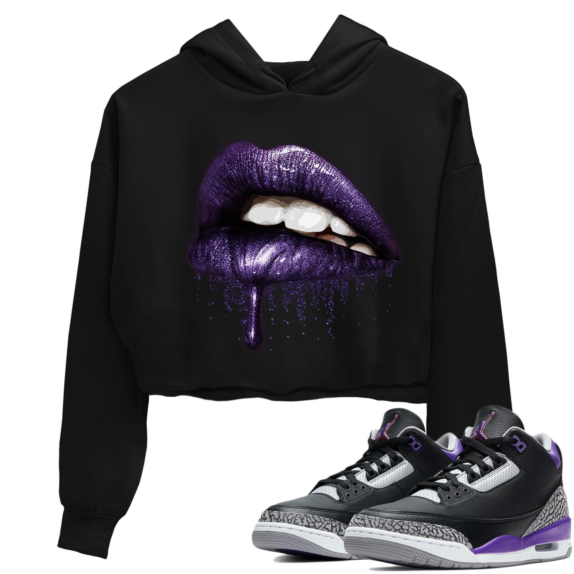 Jordan 3 Court Purple Sneaker Matching T-Shirt Dripping Lips Sneaker Tees Jordan 3 Court Purple Sneaker Release Tees Women's Shirts
