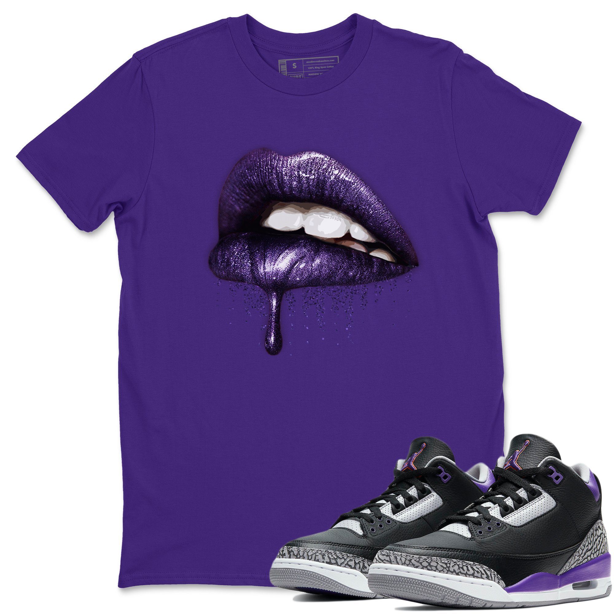 Jordan 3 Court Purple Shirt To Match Jordans Dripping Lips Sneaker Tees Jordan 3 Court Purple Drip Gear Zone Sneaker Matching Clothing Unisex Shirts