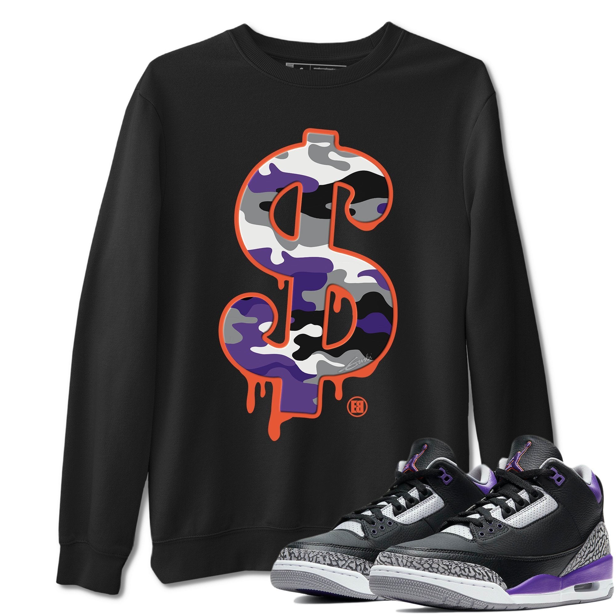 Jordan 3 Court Purple Shirt To Match Jordans Dollar Camo Sneaker Tees Jordan 3 Court Purple Drip Gear Zone Sneaker Matching Clothing Unisex Shirts