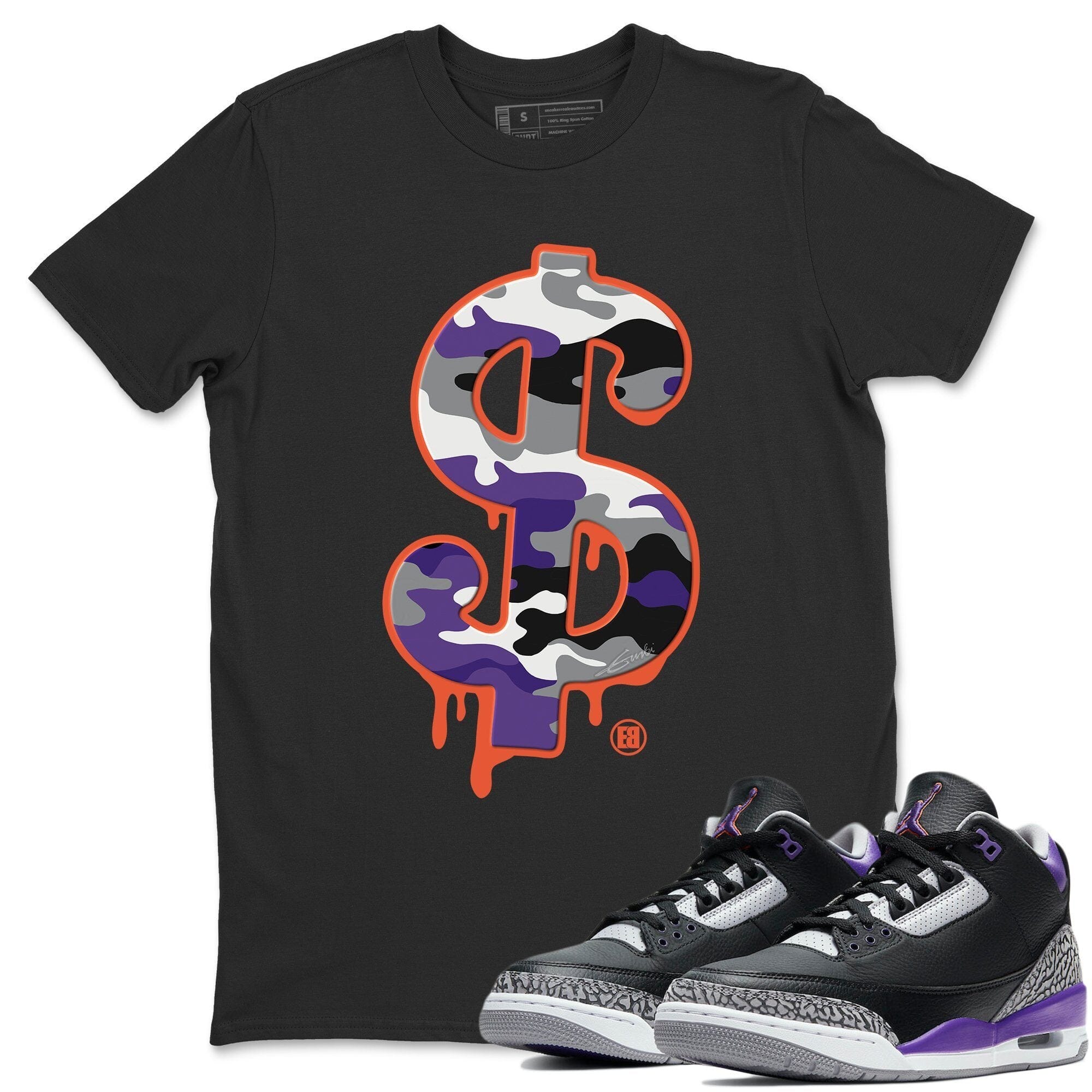 Jordan 3 Court Purple Shirt To Match Jordans Dollar Camo Sneaker Tees Jordan 3 Court Purple Drip Gear Zone Sneaker Matching Clothing Unisex Shirts
