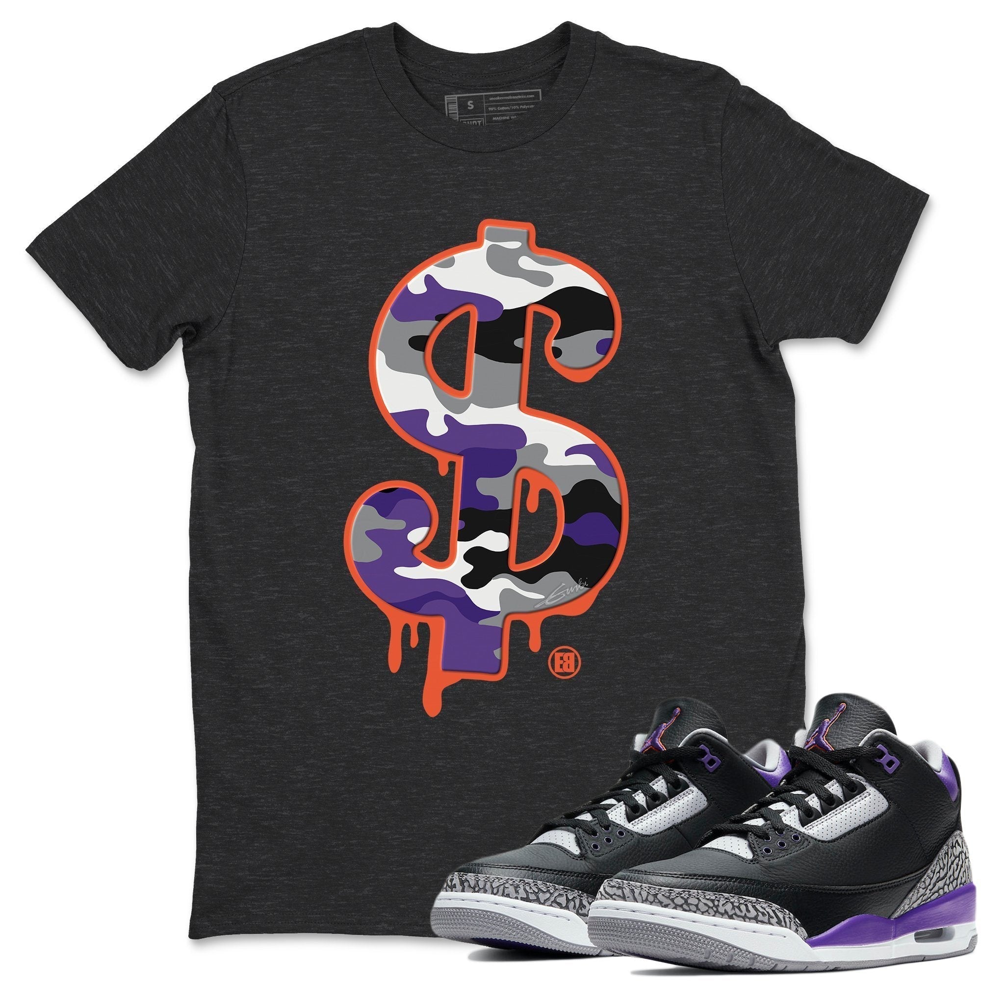 Jordan 3 Court Purple Shirt To Match Jordans Dollar Camo Sneaker Tees Jordan 3 Court Purple Drip Gear Zone Sneaker Matching Clothing Unisex Shirts