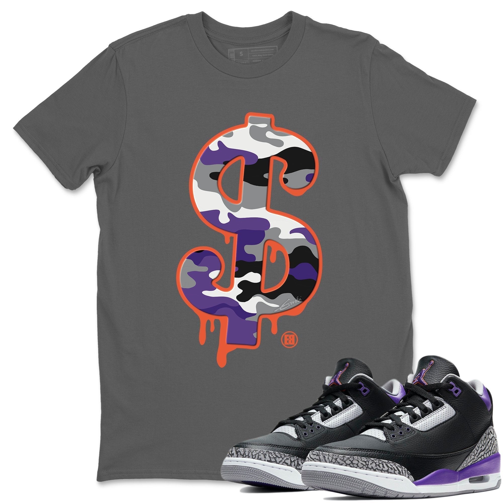 Jordan 3 Court Purple Shirt To Match Jordans Dollar Camo Sneaker Tees Jordan 3 Court Purple Drip Gear Zone Sneaker Matching Clothing Unisex Shirts