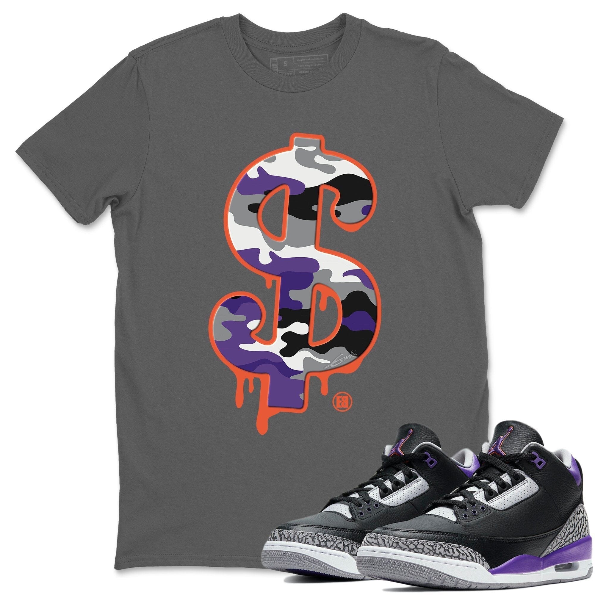 Jordan 3 Court Purple Shirt To Match Jordans Dollar Camo Sneaker Tees Jordan 3 Court Purple Drip Gear Zone Sneaker Matching Clothing Unisex Shirts