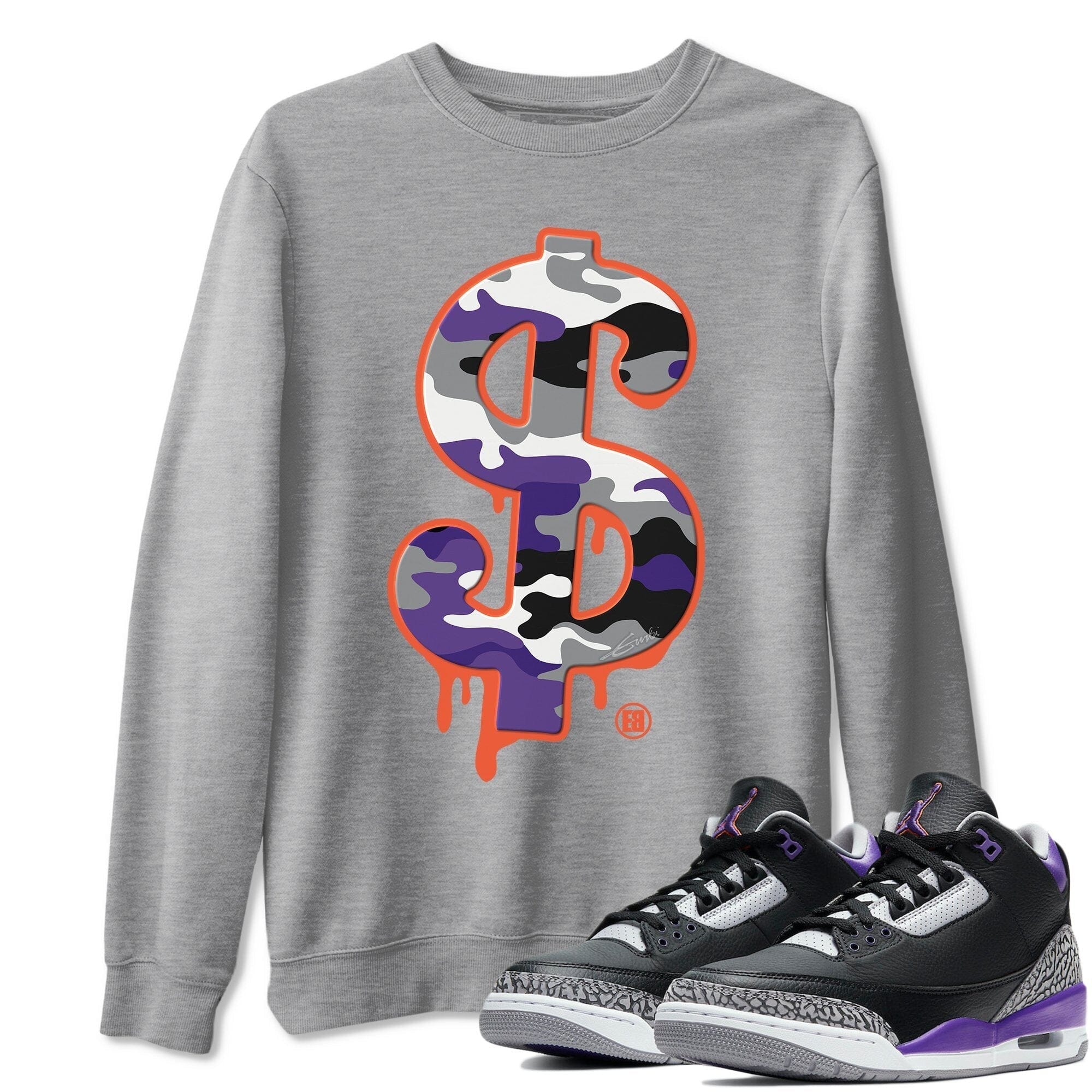 Jordan 3 Court Purple Shirt To Match Jordans Dollar Camo Sneaker Tees Jordan 3 Court Purple Drip Gear Zone Sneaker Matching Clothing Unisex Shirts