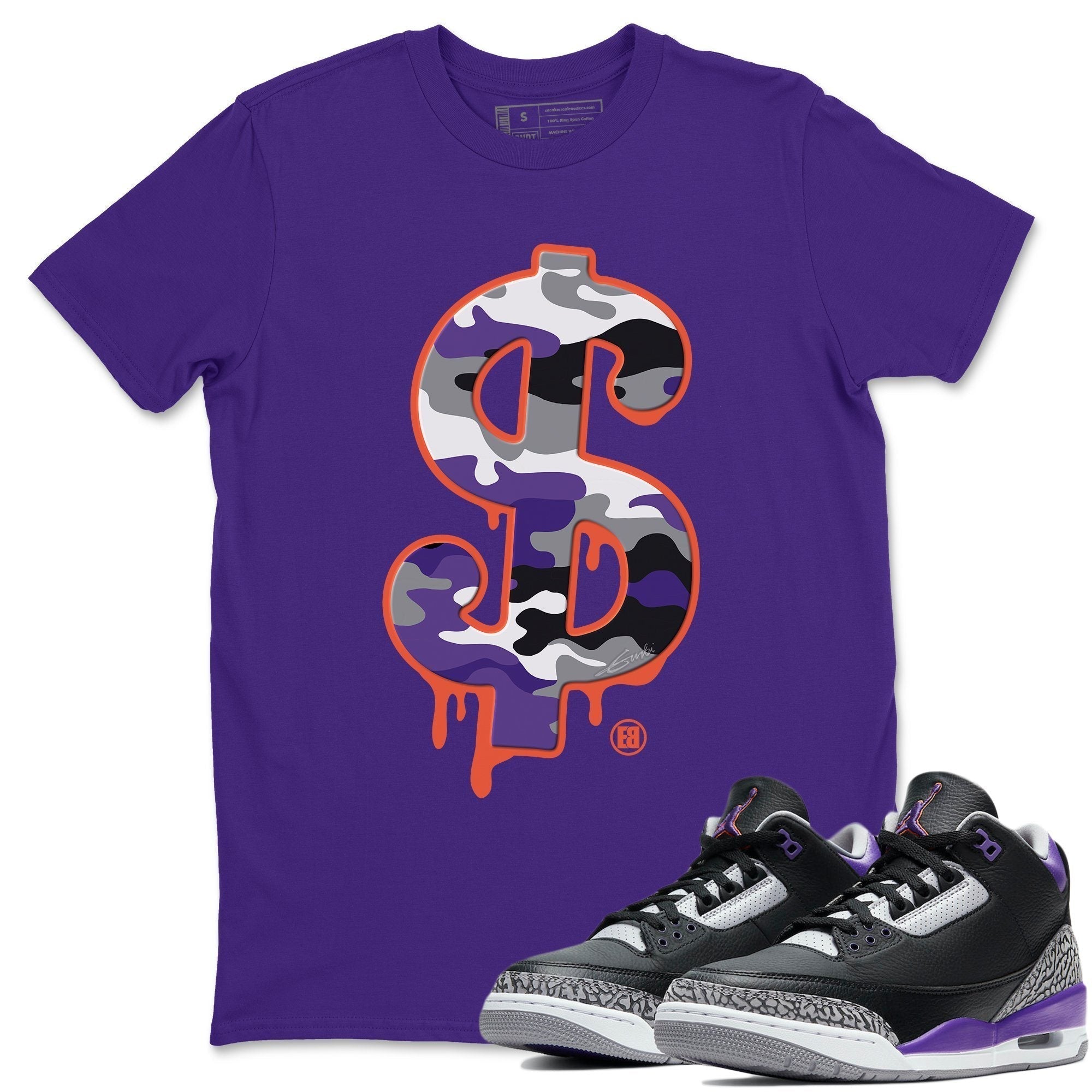 Jordan 3 Court Purple Shirt To Match Jordans Dollar Camo Sneaker Tees Jordan 3 Court Purple Drip Gear Zone Sneaker Matching Clothing Unisex Shirts