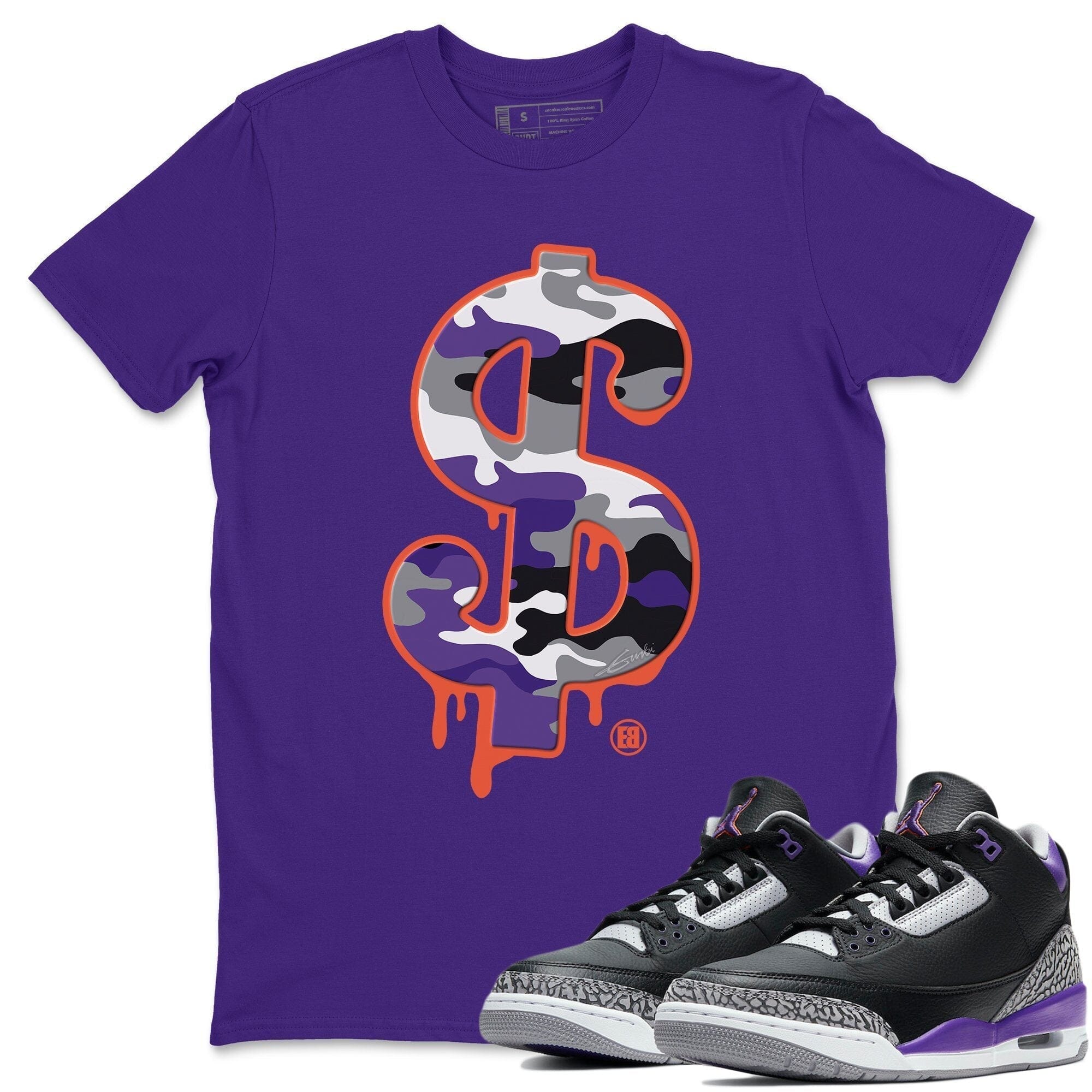 Jordan 3 Court Purple Shirt To Match Jordans Dollar Camo Sneaker Tees Jordan 3 Court Purple Drip Gear Zone Sneaker Matching Clothing Unisex Shirts