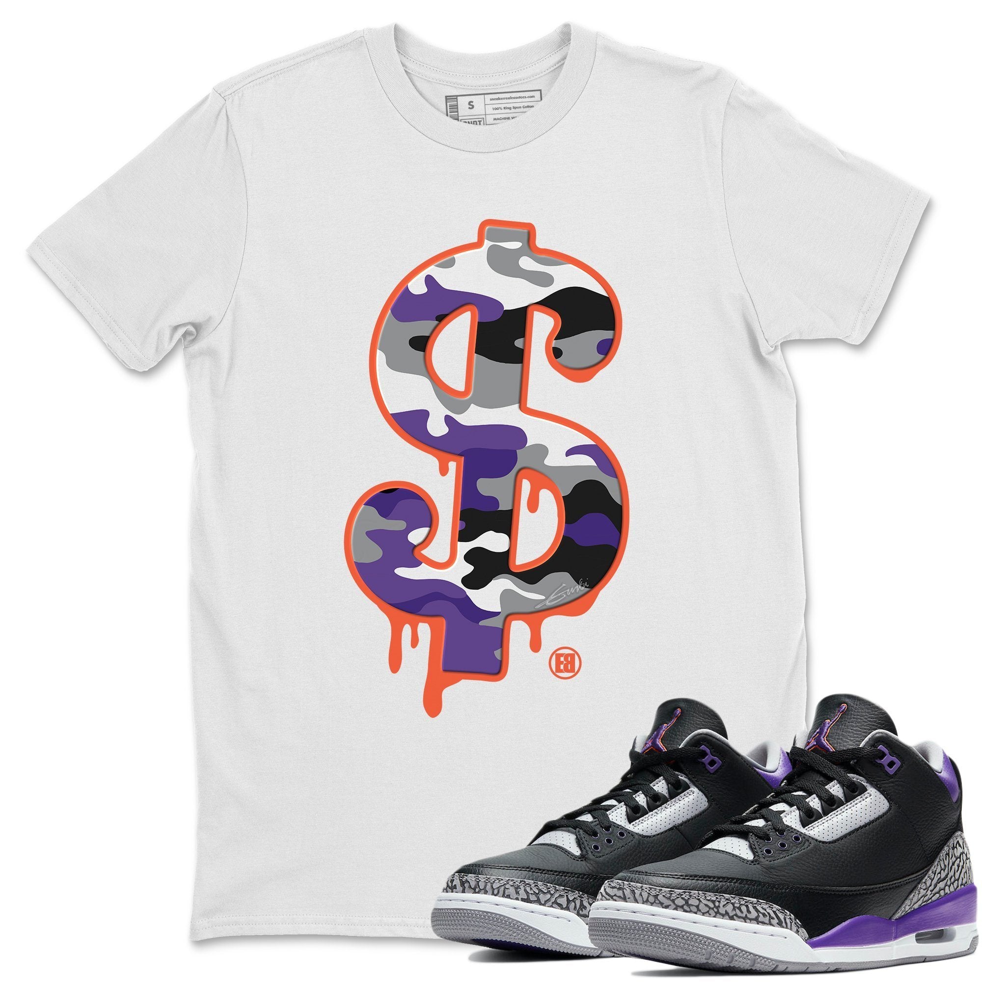 Jordan 3 Court Purple Shirt To Match Jordans Dollar Camo Sneaker Tees Jordan 3 Court Purple Drip Gear Zone Sneaker Matching Clothing Unisex Shirts