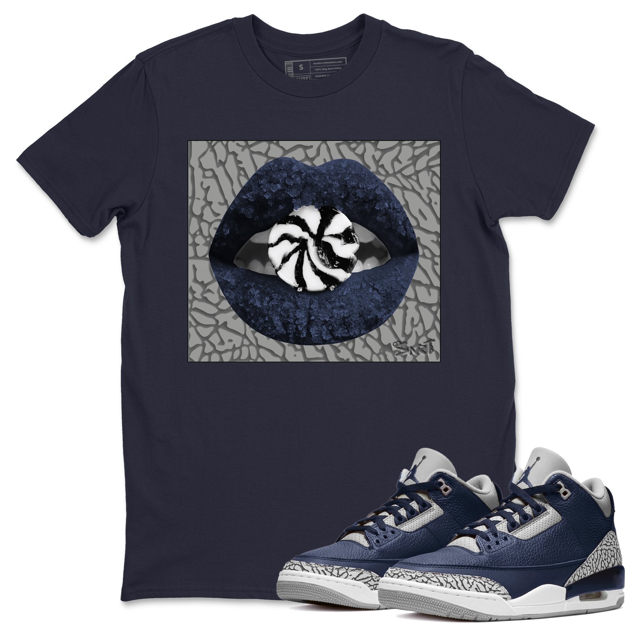 Jordan 3 Midnight Navy Shirt To Match Jordans Lips Candy Sneaker Tees Jordan 3 Midnight Navy Drip Gear Zone Sneaker Matching Clothing Unisex Shirts