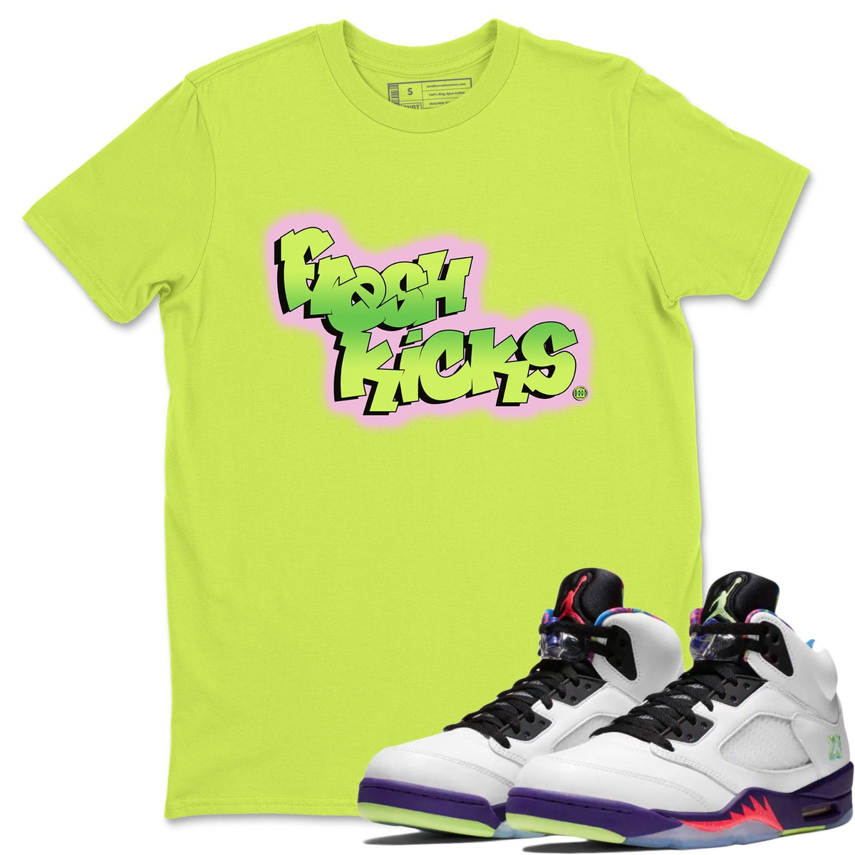 Jordan 5 Ghost Green Sneaker Matching T-Shirt Fresh Kicks Sneaker Tees Jordan 5 Ghost Green Sneaker Release Tees Crew Neck Tees