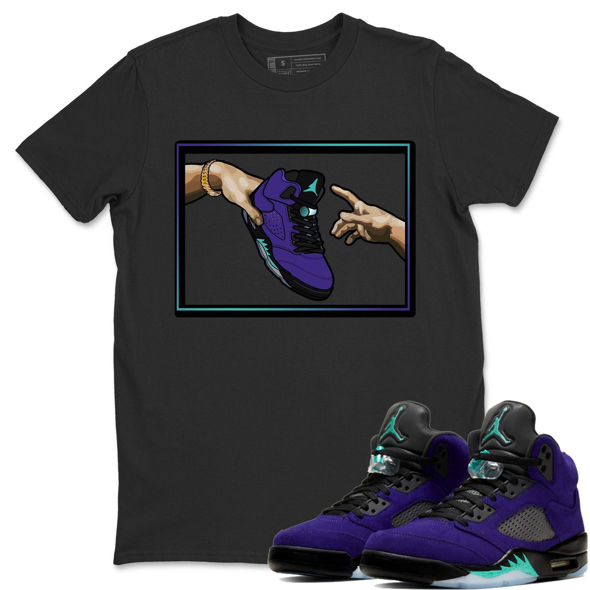 Jordan 5 Purple Grape Sneaker Matching T-Shirt Adam's Creation Sneaker Tees Jordan 5 Purple Grape Sneaker Release Tees Crew Neck Tees