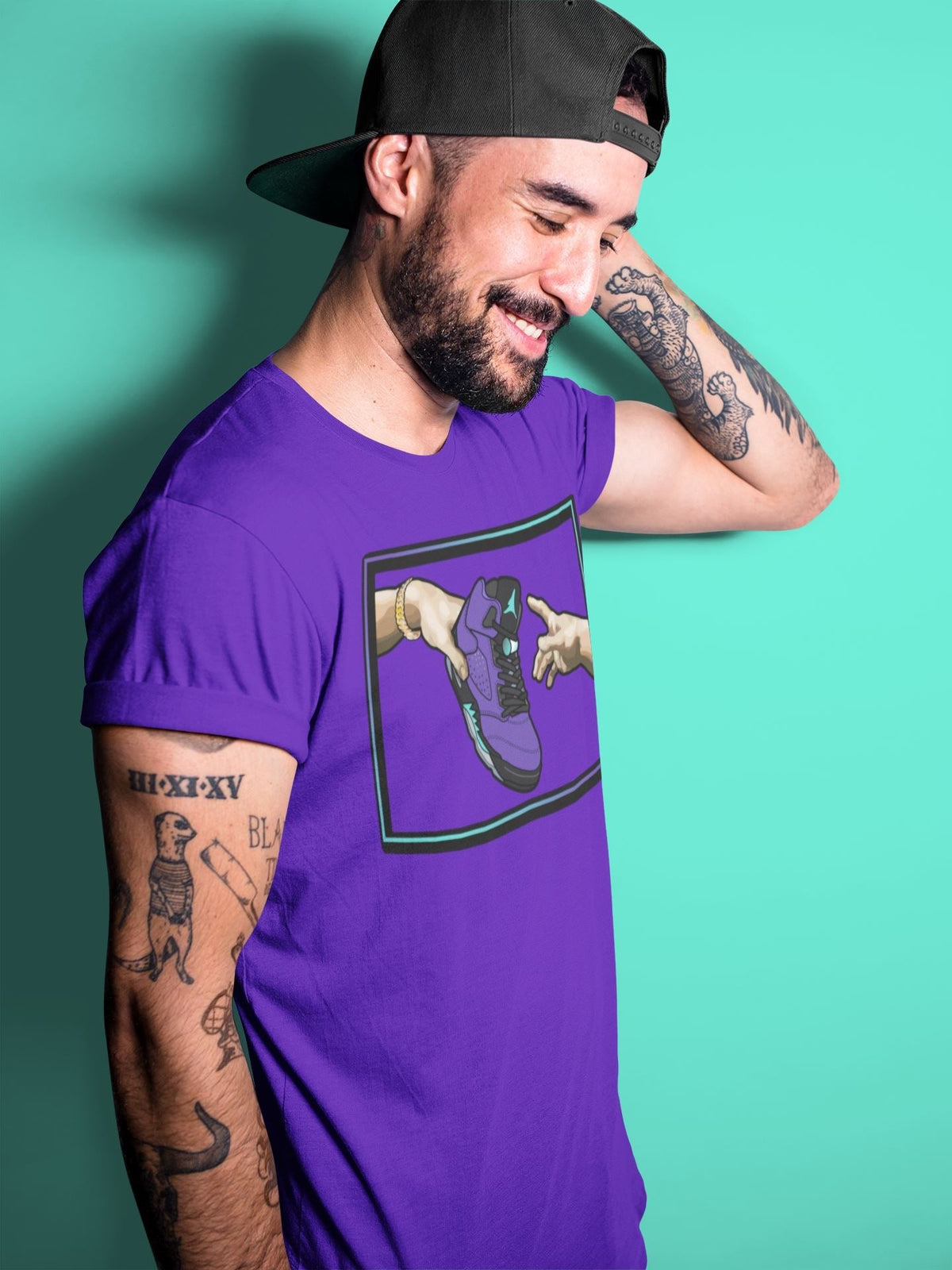 Jordan 5 Purple Grape Sneaker Matching T-Shirt Adam's Creation Sneaker Tees Jordan 5 Purple Grape Sneaker Release Tees Crew Neck Tees