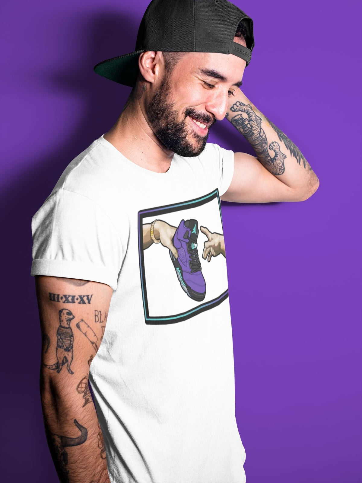 Jordan 5 Purple Grape Sneaker Matching T-Shirt Adam's Creation Sneaker Tees Jordan 5 Purple Grape Sneaker Release Tees Crew Neck Tees