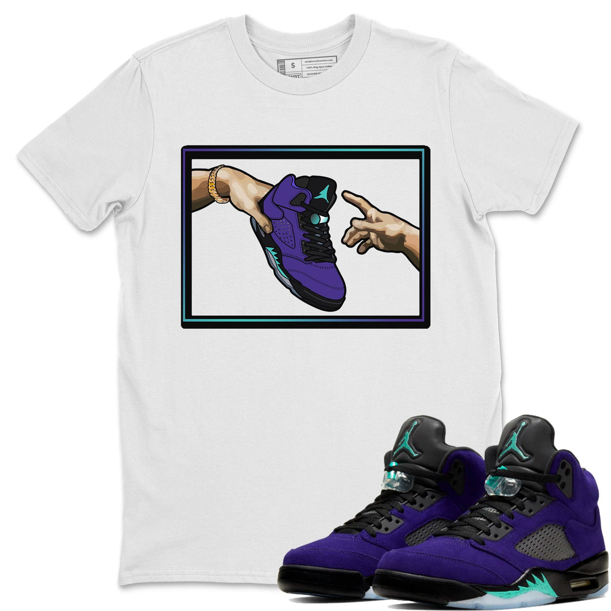 Jordan 5 Purple Grape Sneaker Matching T-Shirt Adam's Creation Sneaker Tees Jordan 5 Purple Grape Sneaker Release Tees Crew Neck Tees