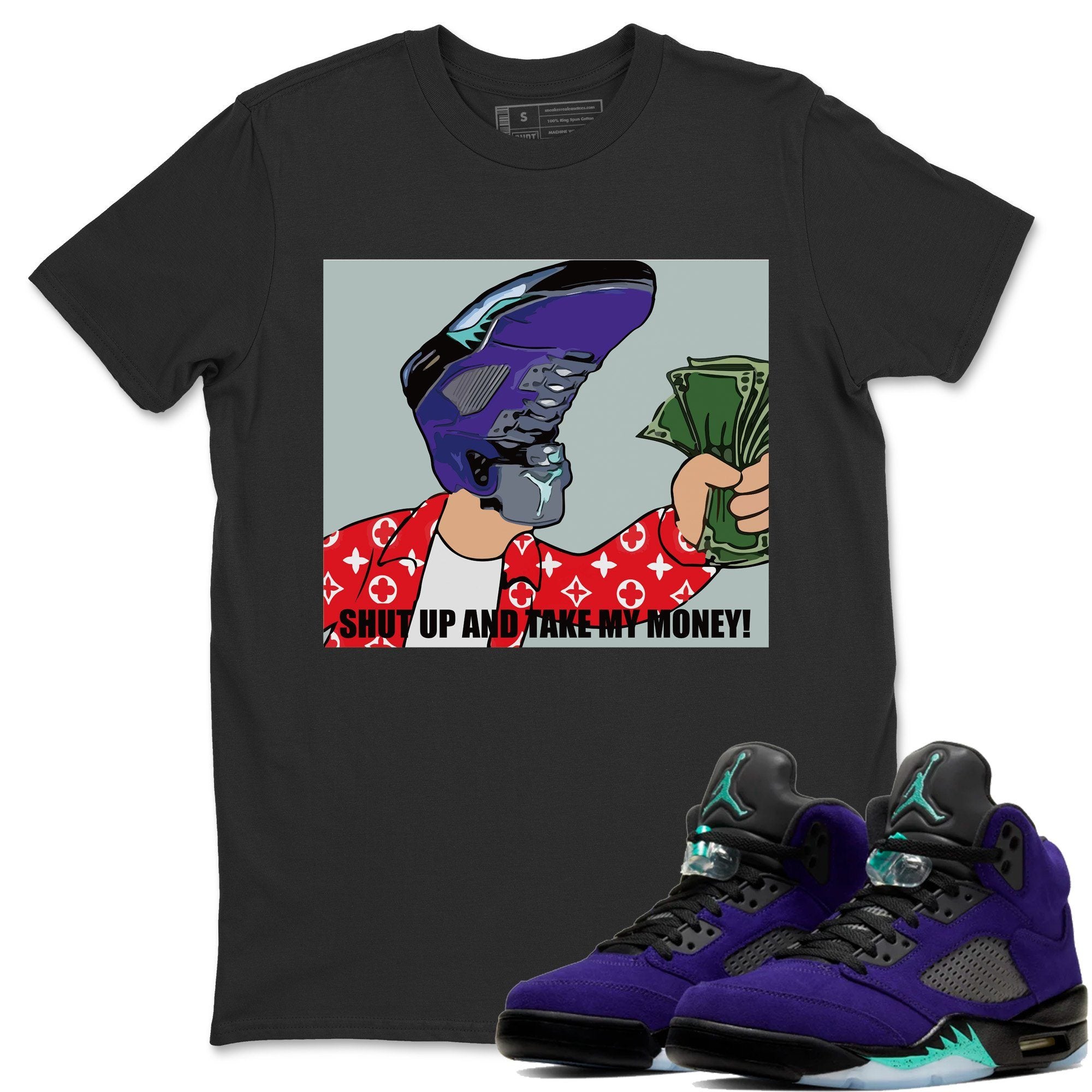 Jordan 5 Purple Grape Sneaker Matching T-Shirt Sneakerhead Meme Sneaker Tees Jordan 5 Purple Grape Sneaker Release Tees Crew Neck Tees