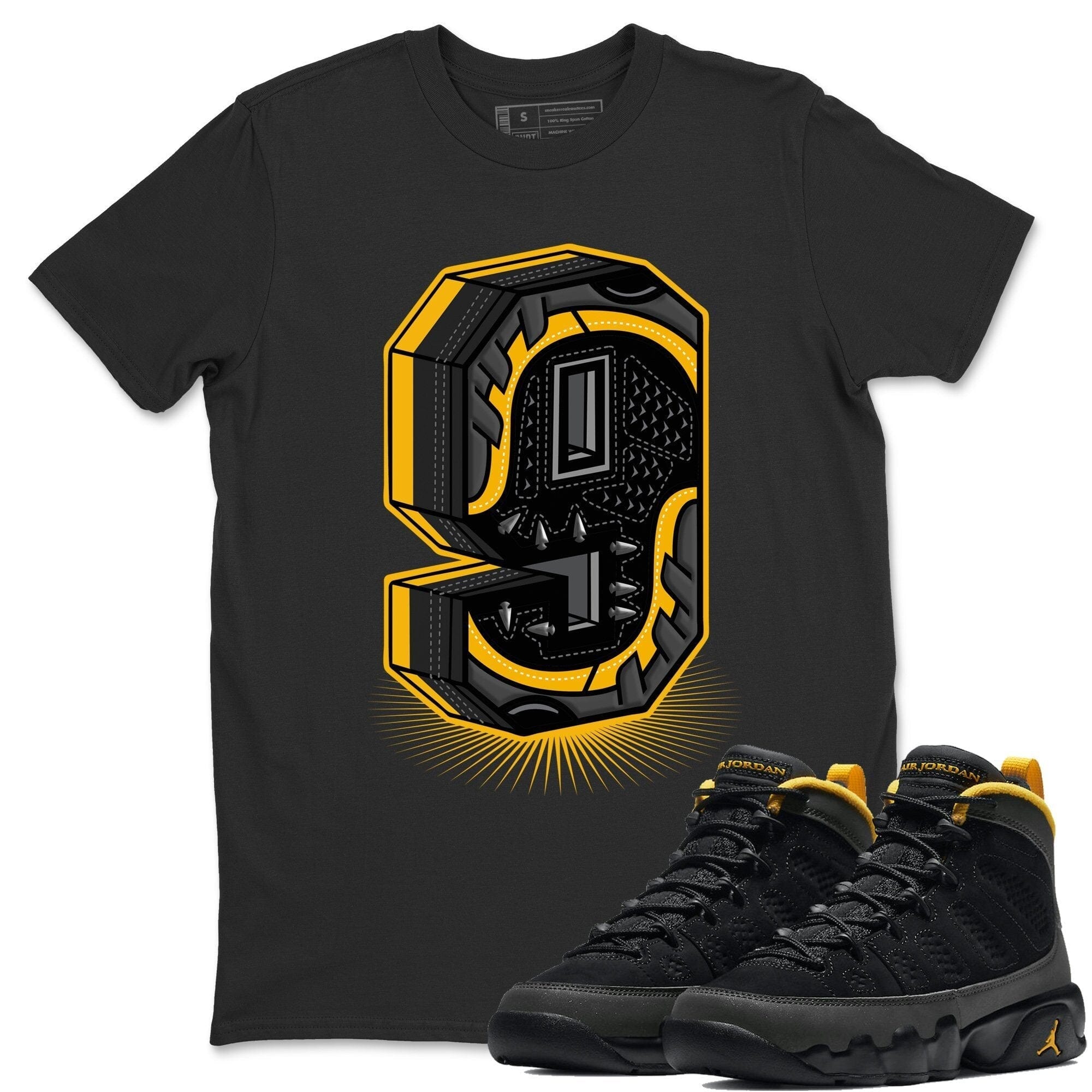 Jordan 9 University Gold Shirt To Match Jordans Nine Statue Sneaker Tees Jordan 9 University Gold Drip Gear Zone Sneaker Matching Clothing Unisex Shirts