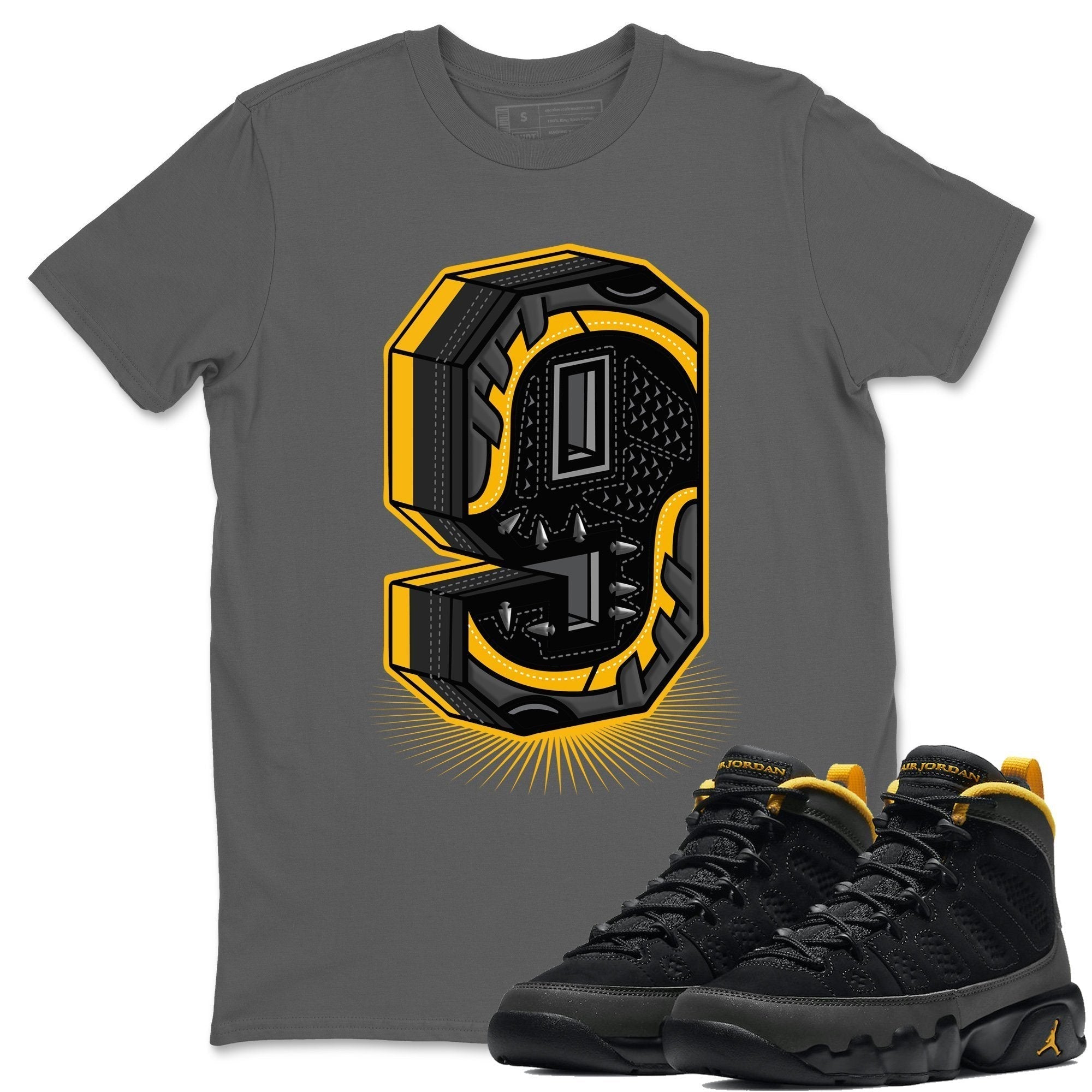 Jordan 9 University Gold Shirt To Match Jordans Nine Statue Sneaker Tees Jordan 9 University Gold Drip Gear Zone Sneaker Matching Clothing Unisex Shirts