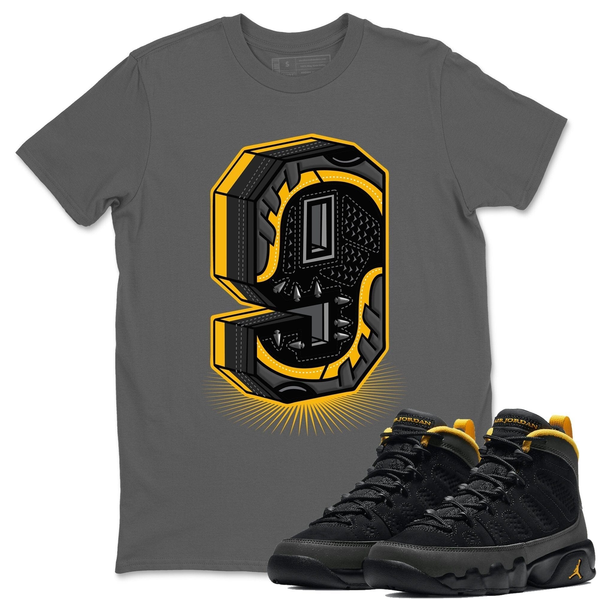 Jordan 9 University Gold Shirt To Match Jordans Nine Statue Sneaker Tees Jordan 9 University Gold Drip Gear Zone Sneaker Matching Clothing Unisex Shirts