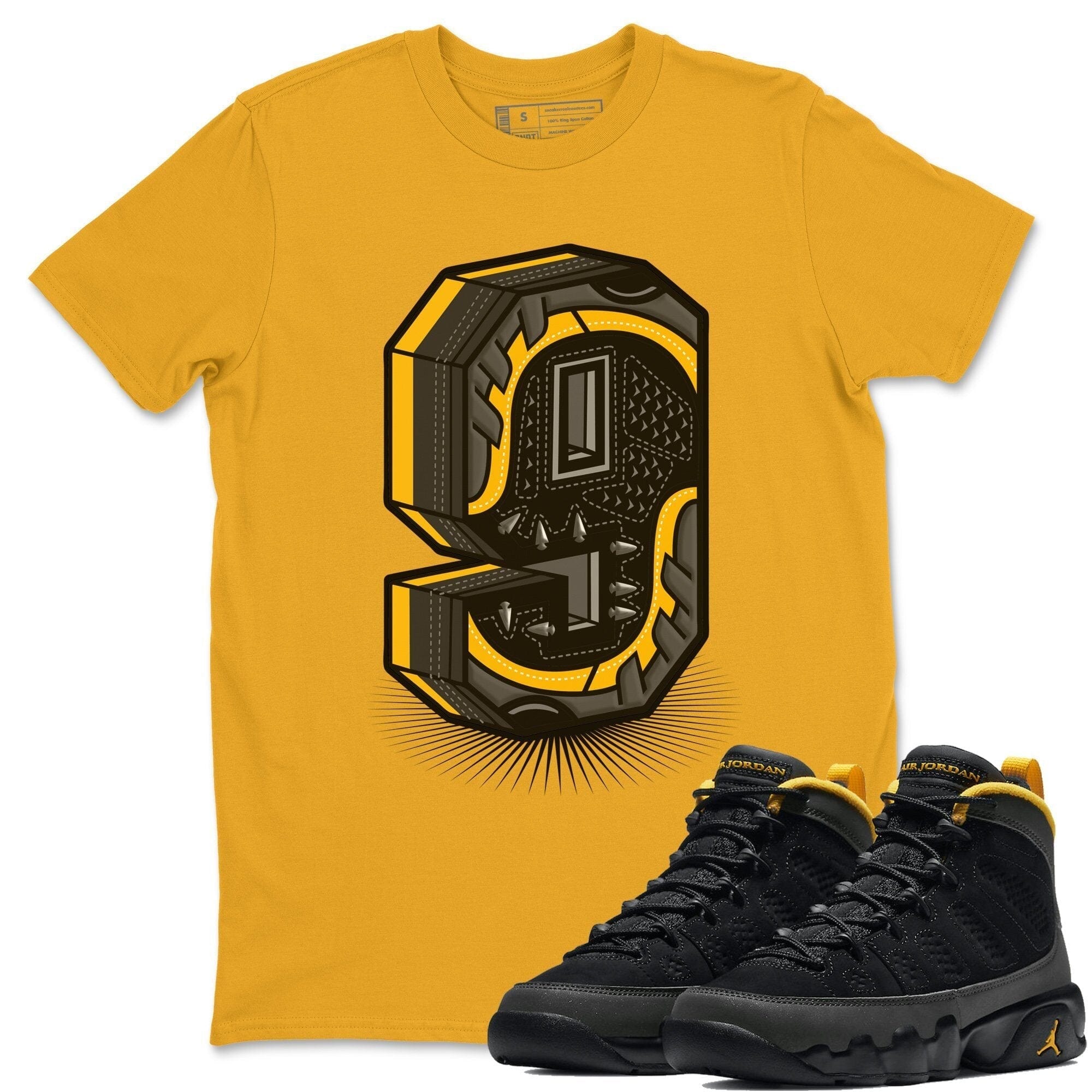 Jordan 9 University Gold Shirt To Match Jordans Nine Statue Sneaker Tees Jordan 9 University Gold Drip Gear Zone Sneaker Matching Clothing Unisex Shirts