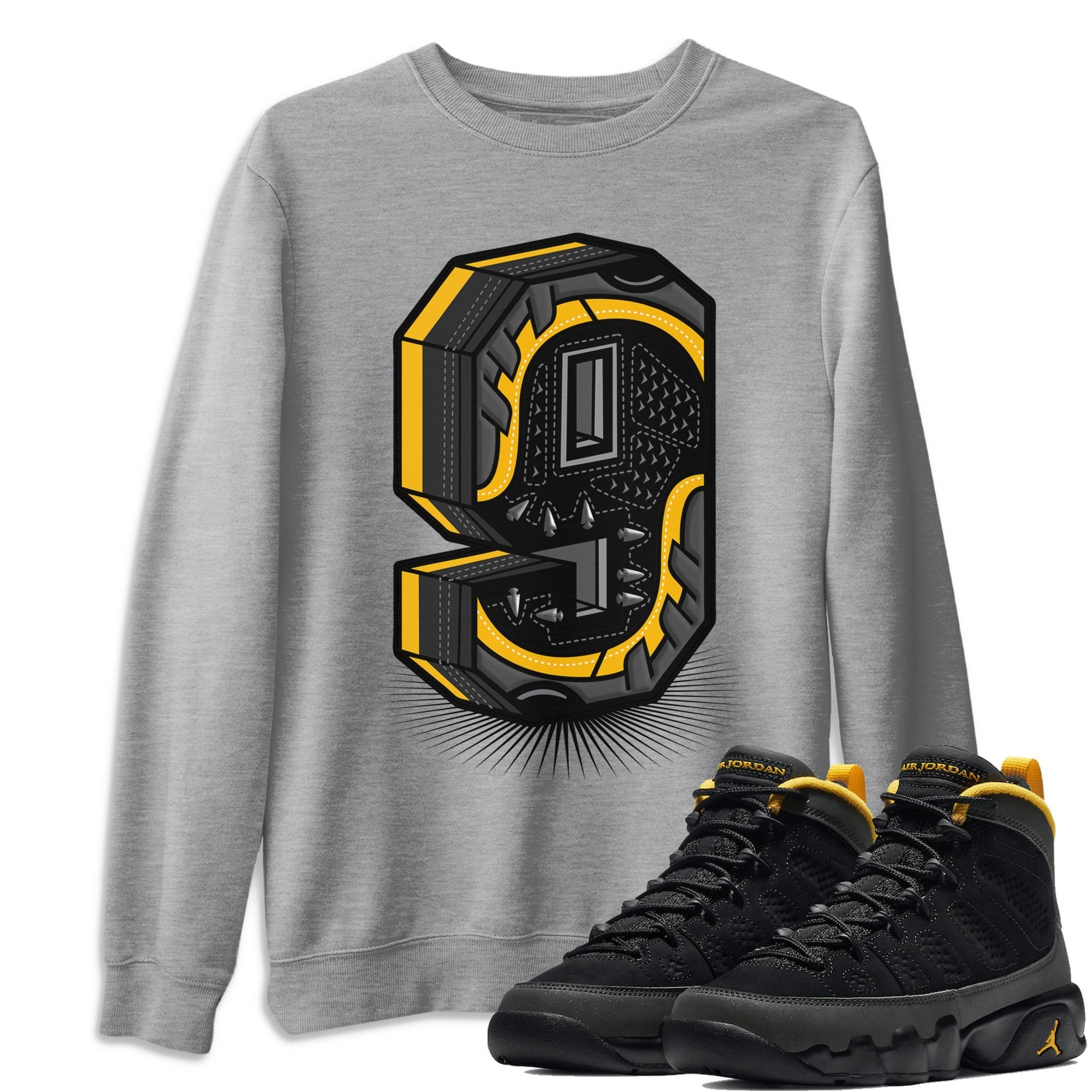 Jordan 9 University Gold Shirt To Match Jordans Nine Statue Sneaker Tees Jordan 9 University Gold Drip Gear Zone Sneaker Matching Clothing Unisex Shirts