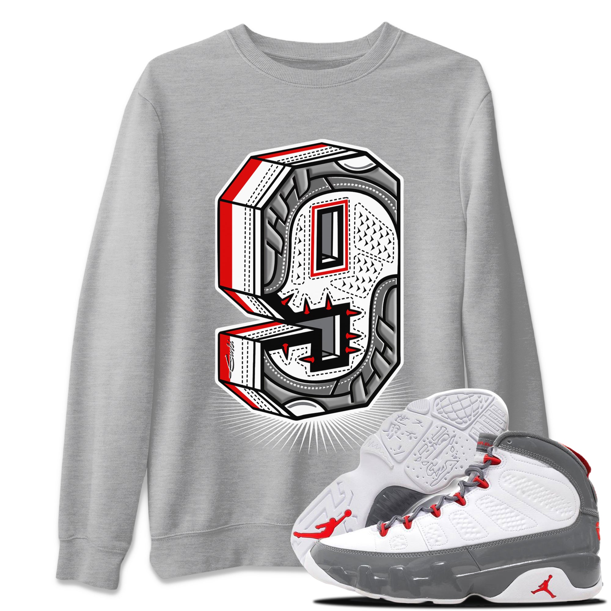 Jordan 9 Fire Red Shirt To Match Jordans Nine Statue Sneaker Tees Jordan 9 Fire Red Drip Gear Zone Sneaker Matching Clothing Unisex Shirts