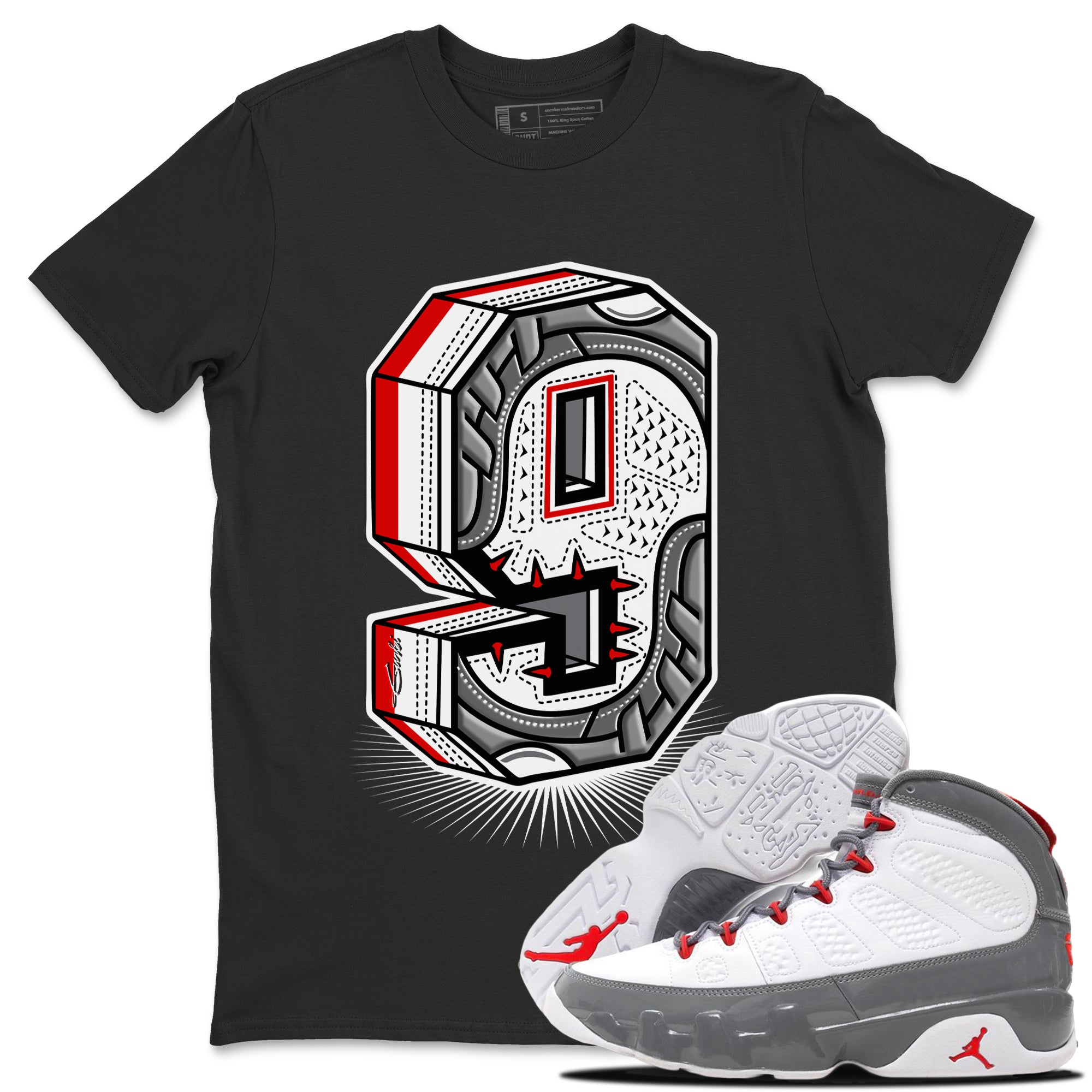 Jordan 9 Fire Red Shirt To Match Jordans Nine Statue Sneaker Tees Jordan 9 Fire Red Drip Gear Zone Sneaker Matching Clothing Unisex Shirts