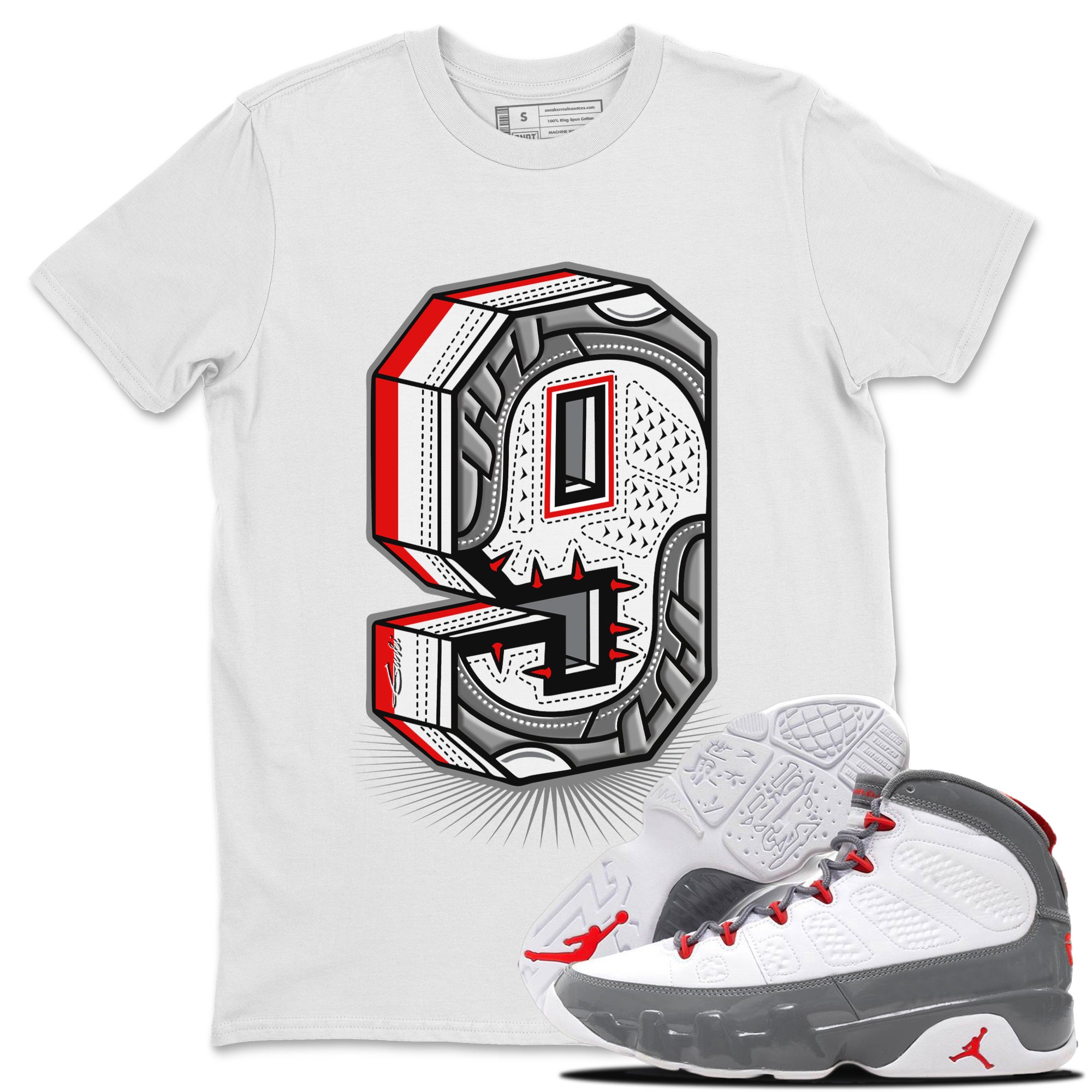 Jordan 9 Fire Red Shirt To Match Jordans Nine Statue Sneaker Tees Jordan 9 Fire Red Drip Gear Zone Sneaker Matching Clothing Unisex Shirts