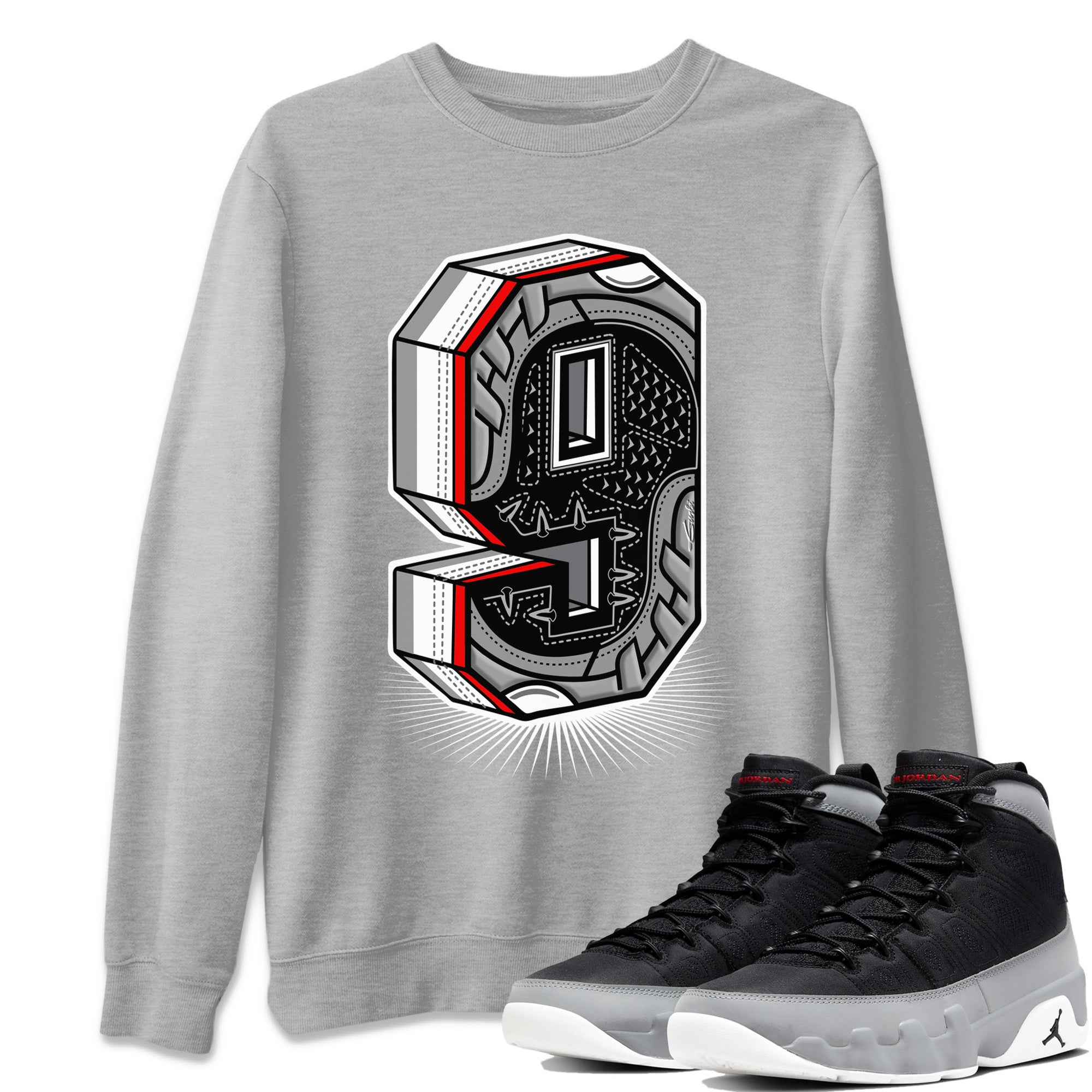 Jordan 9 Particle Grey Shirt To Match Jordans Nine Statue Sneaker Tees Jordan 9 Particle Grey Drip Gear Zone Sneaker Matching Clothing Unisex Shirts