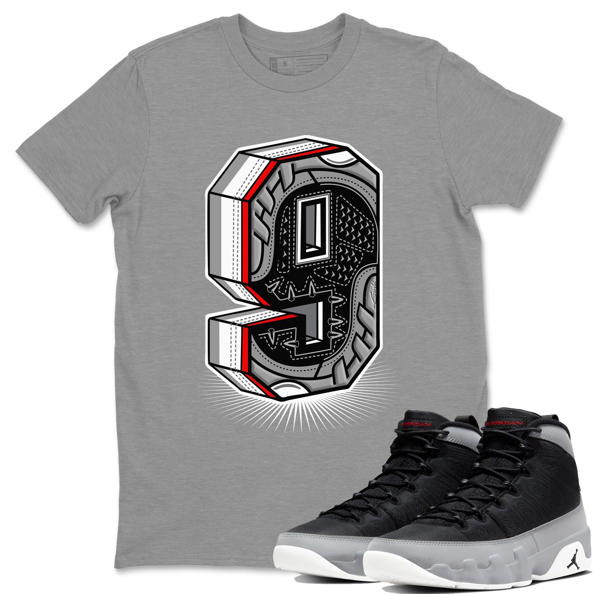 Jordan 9 Particle Grey Shirt To Match Jordans Nine Statue Sneaker Tees Jordan 9 Particle Grey Drip Gear Zone Sneaker Matching Clothing Unisex Shirts