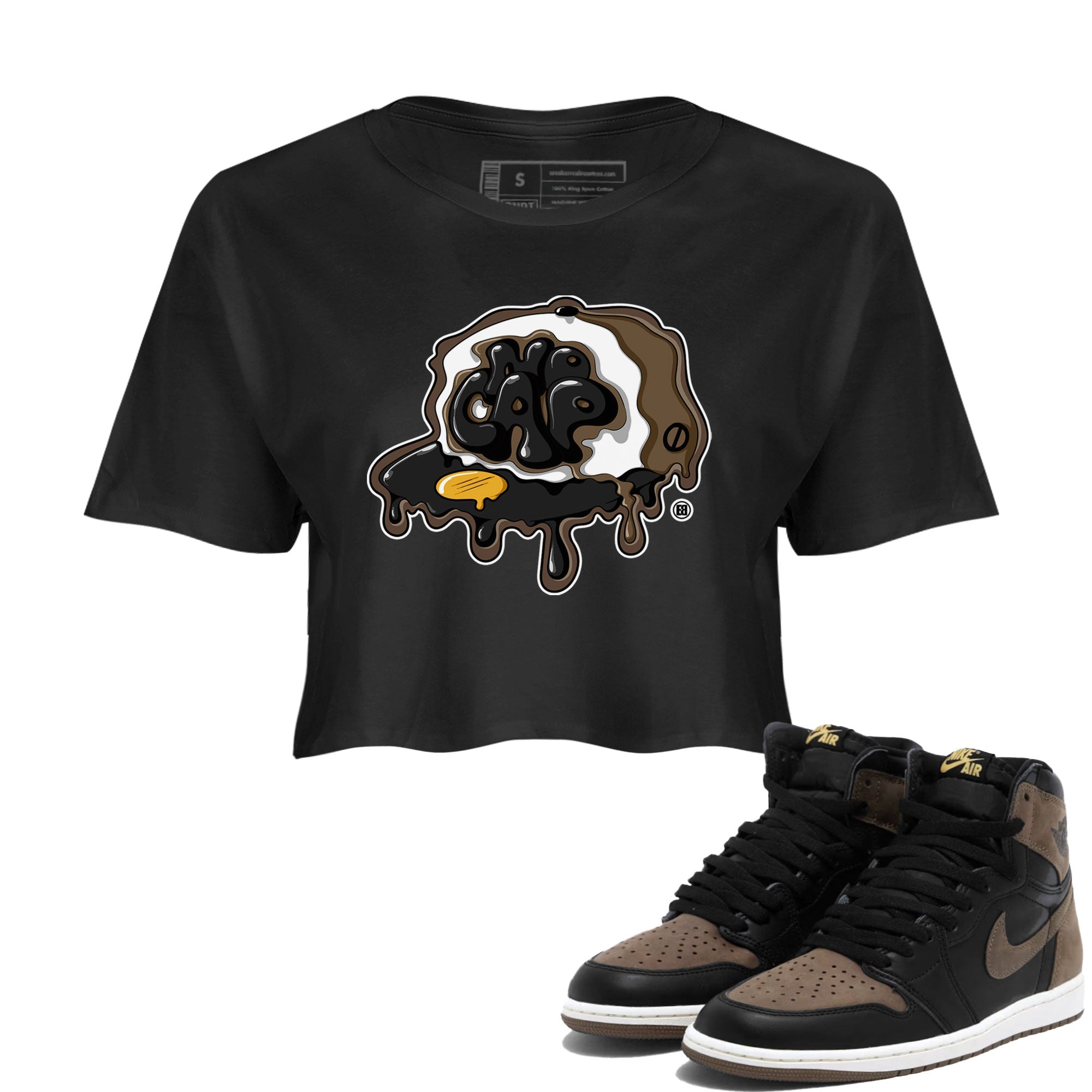 Air Jordan 1 Palomino shirt to match jordans No Cap Streetwear Sneaker Shirt Air Jordan 1 Retro High OG Palomino Drip Gear Zone Sneaker Matching Clothing Black 1 Crop T-Shirt