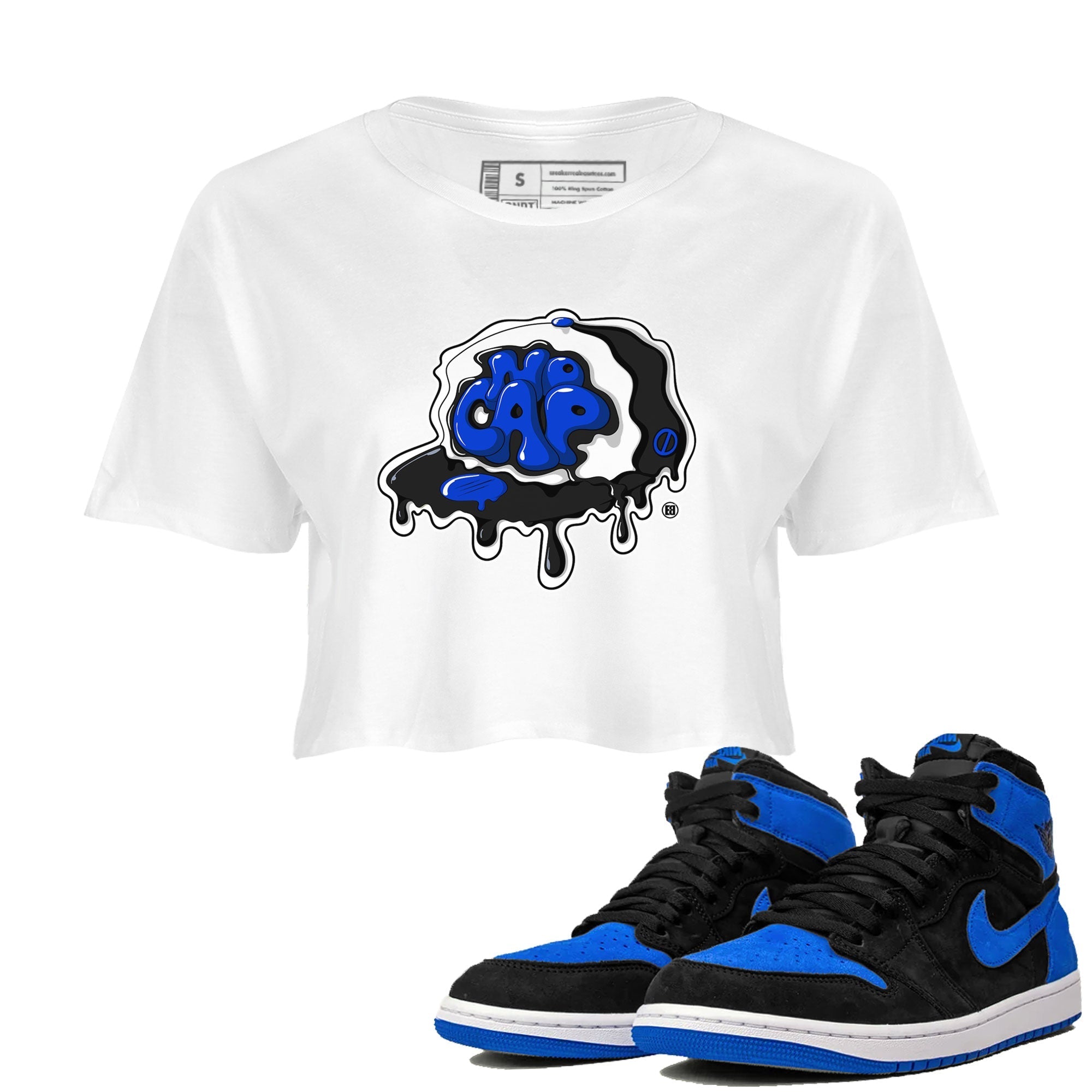 Air Jordan 1 Royal Reimagined shirt to match jordans No Cap sneaker tees Jordan 1 Retro High OG Royal Reimagined Drip Gear Zone White 1 Crop T-Shirt