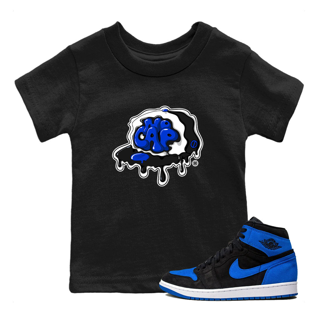 Air Jordan 1 Royal Reimagined shirt to match jordans No Cap sneaker tees Jordan 1 Retro High OG Royal Reimagined Drip Gear Zone Kids Baby Toddler sneaker shirts Black 1 T-Shirt