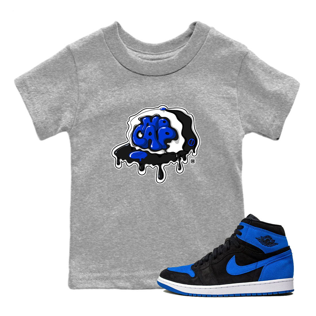 Air Jordan 1 Royal Reimagined shirt to match jordans No Cap sneaker tees Jordan 1 Retro High OG Royal Reimagined Drip Gear Zone Kids Baby Toddler sneaker shirts Heather Grey 1 T-Shirt
