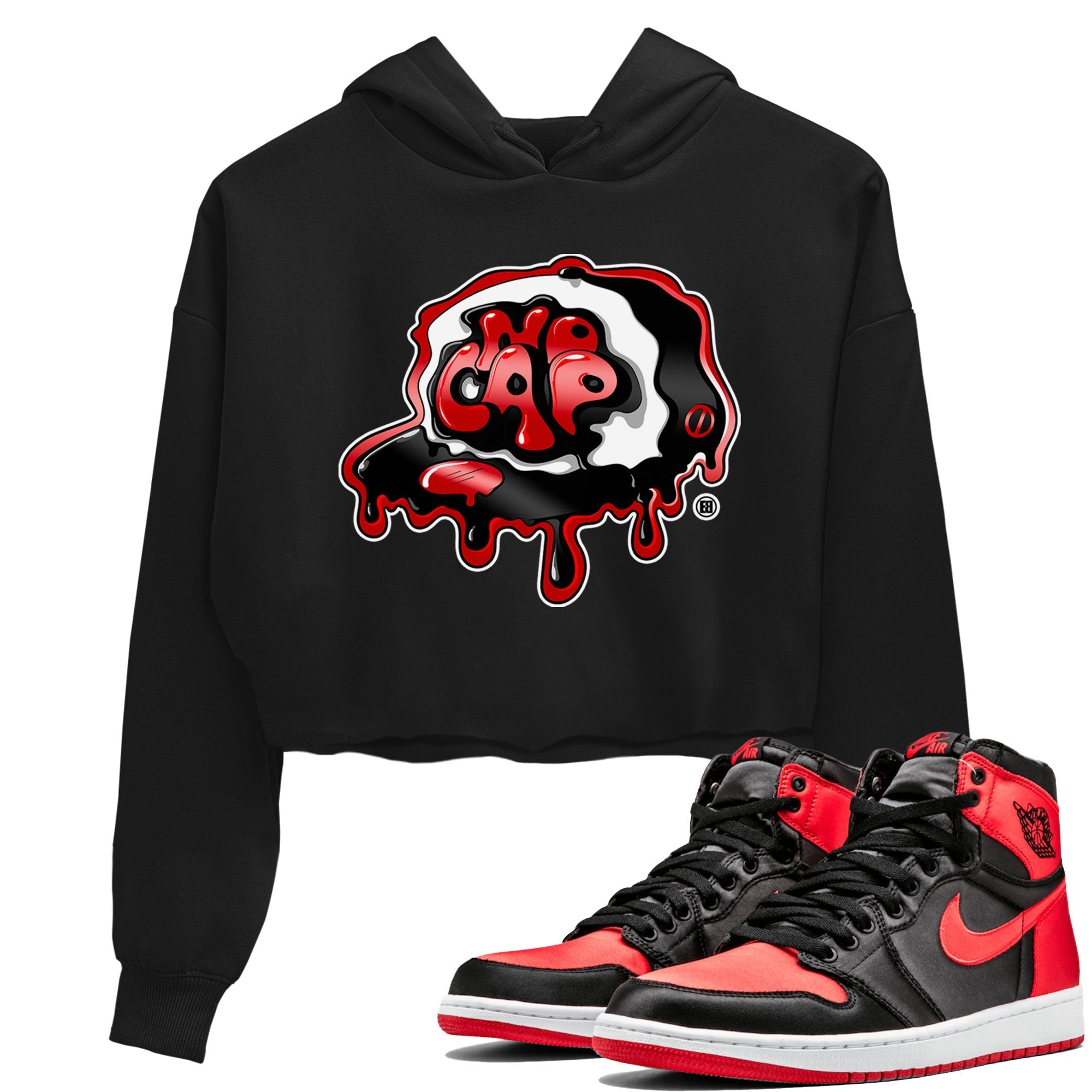 Air Jordan 1 Retro High OG Satin Bred shirt to match jordans No Cap Streetwear Sneaker Shirt Air Jordan 1 Satin Bred Drip Gear Zone Sneaker Matching Clothing Black 1 Crop T-Shirt