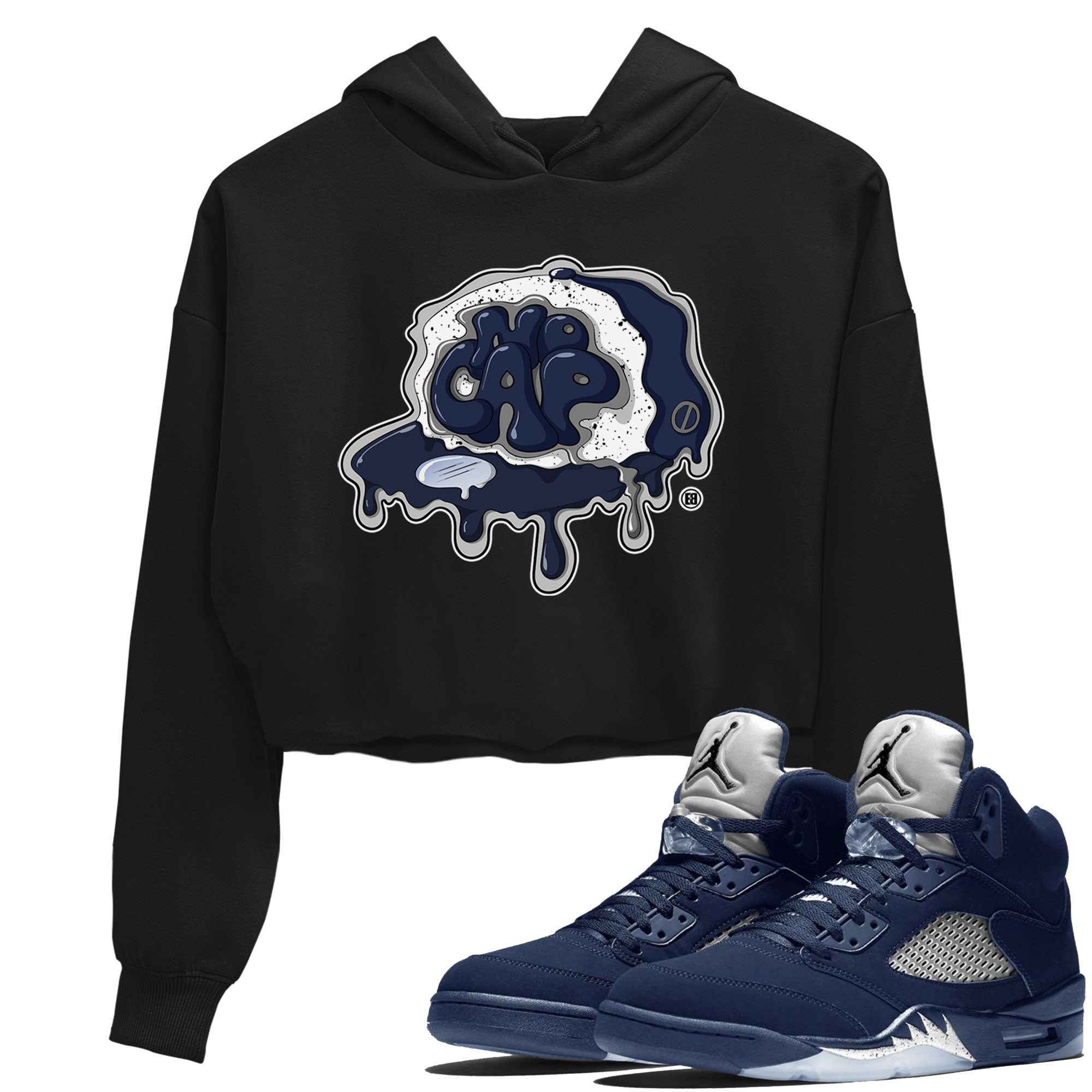 5s Georgetown shirt to match  jordans No Cap Streetwear Sneaker Shirt Air Jordan 5 Georgetown Drip Gear Zone Sneaker Matching Clothing Black 1 Crop T-Shirt