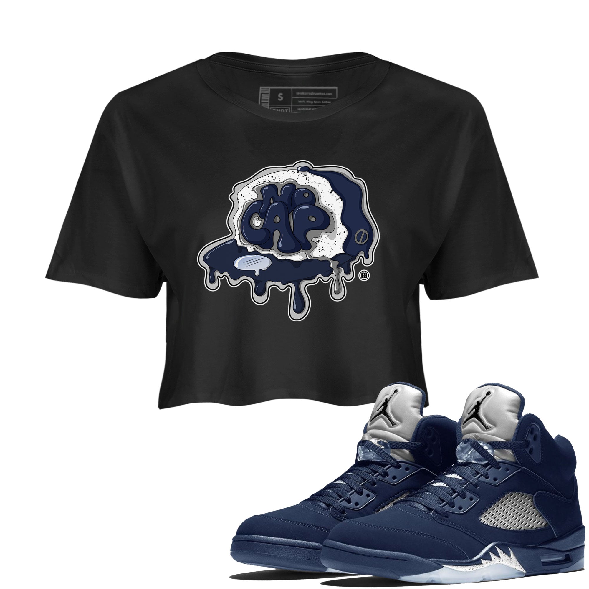 5s Georgetown shirt to match  jordans No Cap Streetwear Sneaker Shirt Air Jordan 5 Georgetown Drip Gear Zone Sneaker Matching Clothing Black 1 Crop T-Shirt