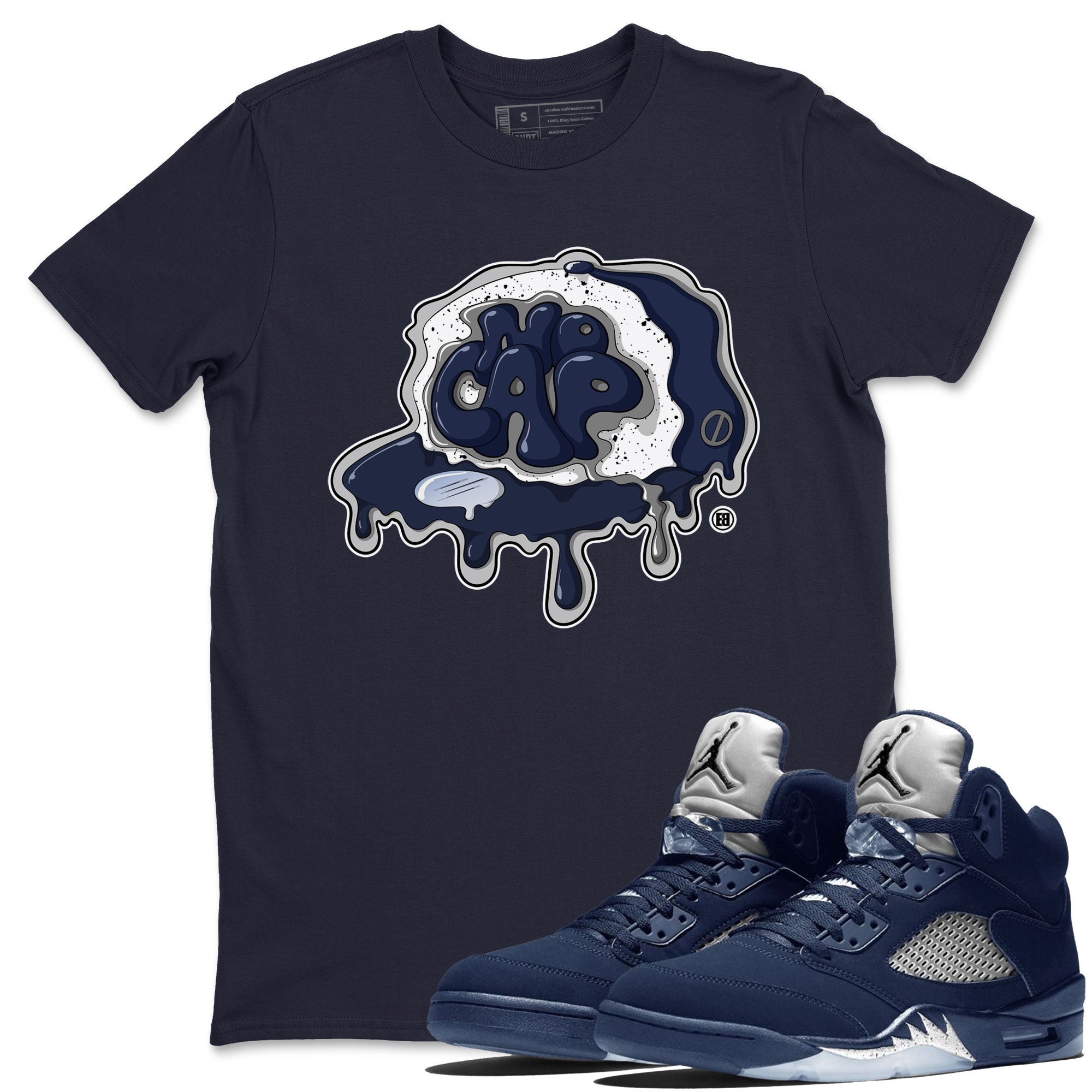 5s Georgetown shirt to match  jordans No Cap Streetwear Sneaker Shirt Air Jordan 5 Georgetown Drip Gear Zone Sneaker Matching Clothing Unisex Navy 1 T-Shirt