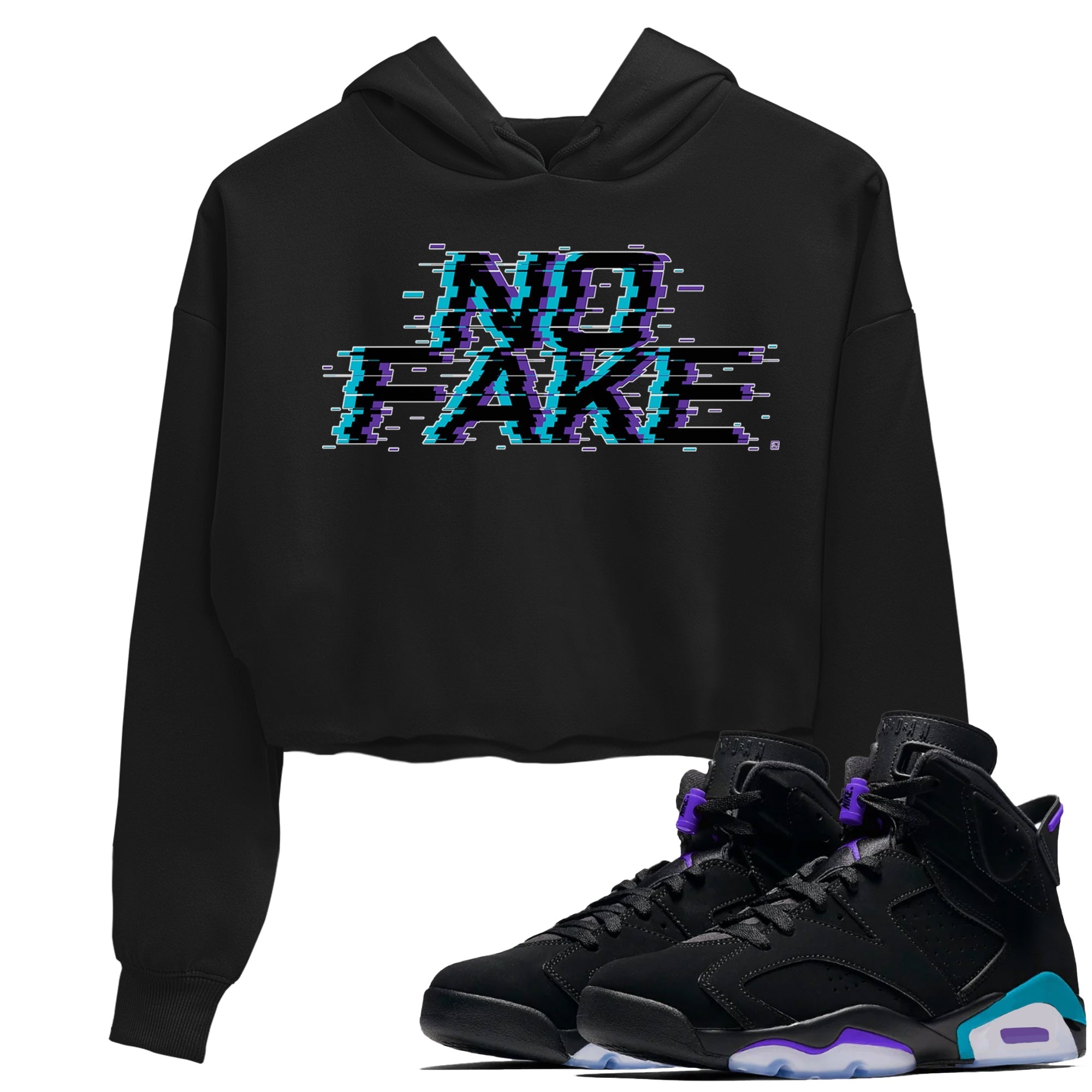 Jordan 6 Retro Aqua shirt to match jordans No Fake Glitch Streetwear Sneaker Shirt Air Jordan 6 Aqua Drip Gear Zone Sneaker Matching Clothing Black 1 Crop T-Shirt