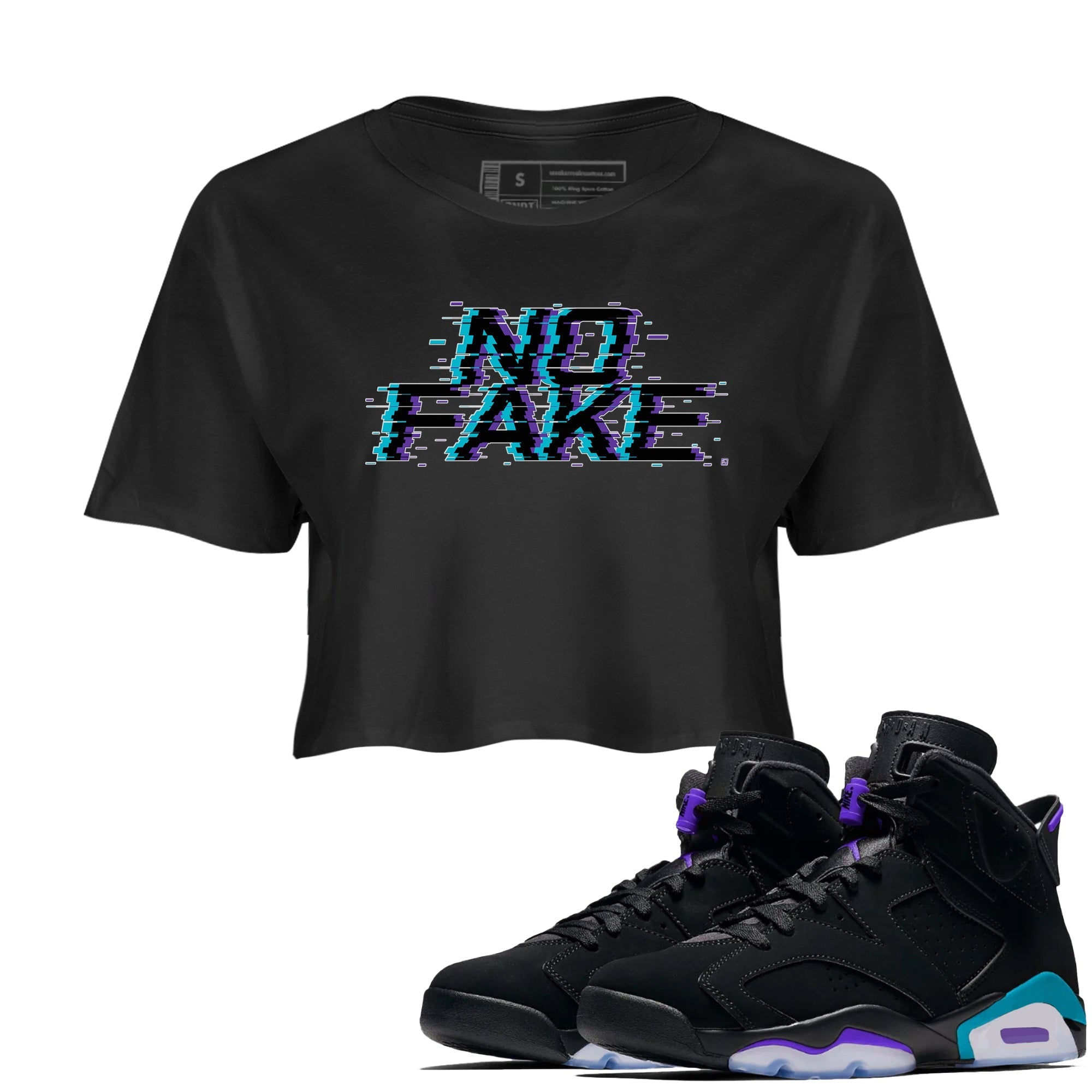 Jordan 6 Retro Aqua shirt to match jordans No Fake Glitch Streetwear Sneaker Shirt Air Jordan 6 Aqua Drip Gear Zone Sneaker Matching Clothing Black 1 Crop T-Shirt