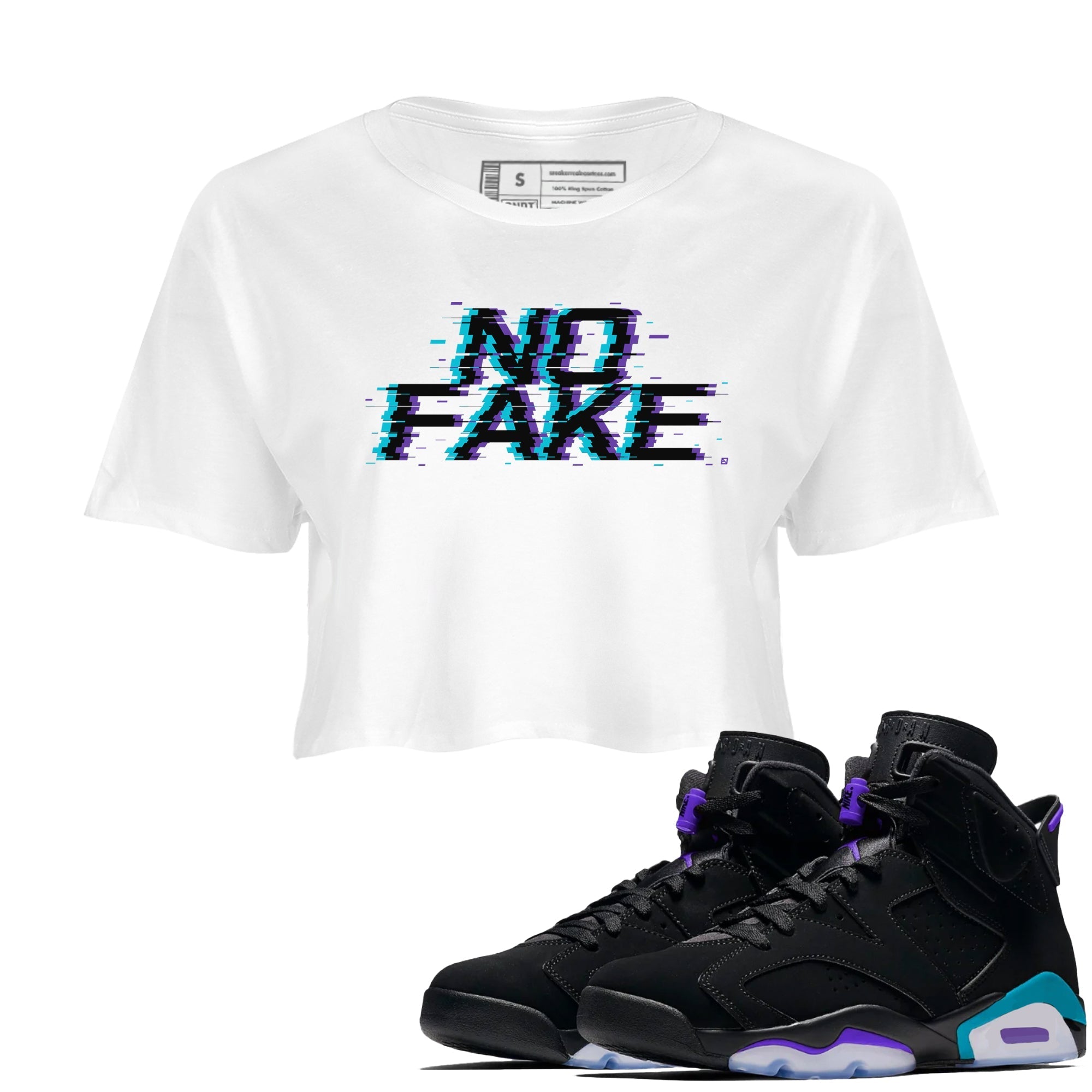 Jordan 6 Retro Aqua shirt to match jordans No Fake Glitch Streetwear Sneaker Shirt Air Jordan 6 Aqua Drip Gear Zone Sneaker Matching Clothing White 1 Crop T-Shirt