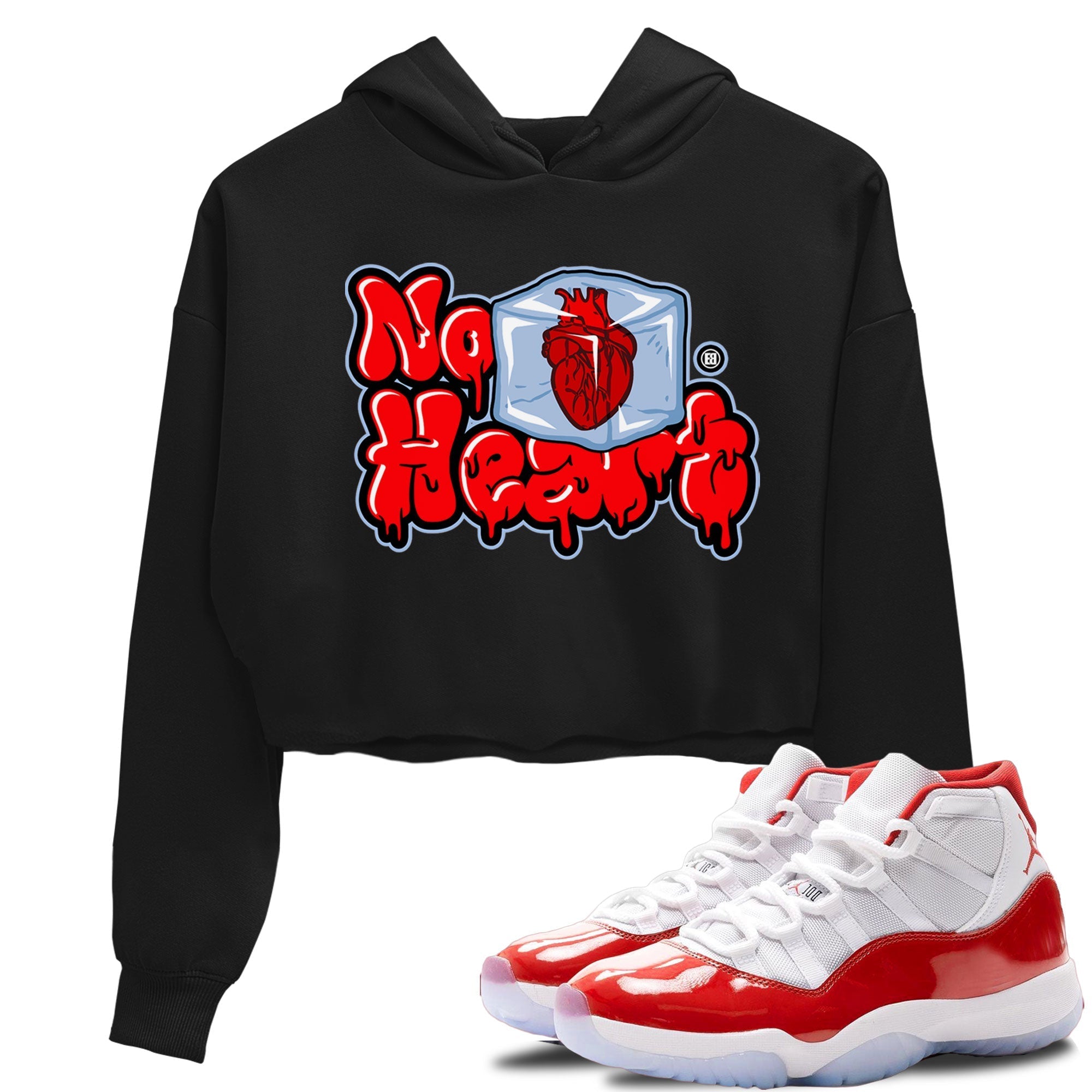 Air Jordan 11 Cherry shirt to match jordans No Hearts sneaker tees Air Jordan 11 Retro Cherry Drip Gear Zone Black 1 Crop T-Shirt