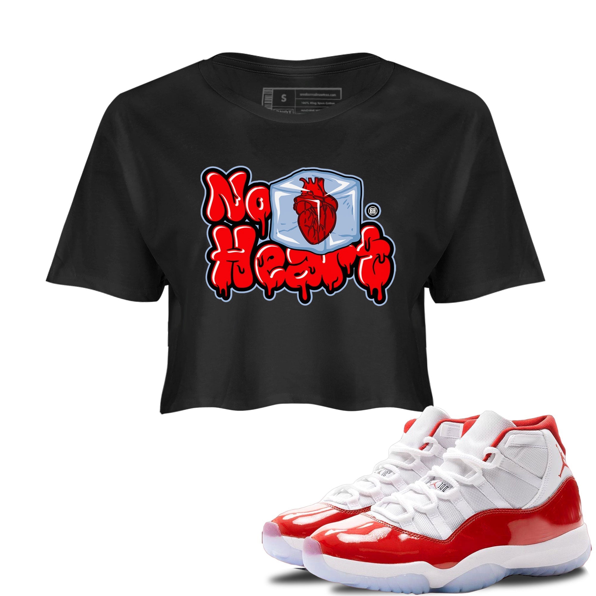 Air Jordan 11 Cherry shirt to match jordans No Hearts sneaker tees Air Jordan 11 Retro Cherry Drip Gear Zone Black 1 Crop T-Shirt