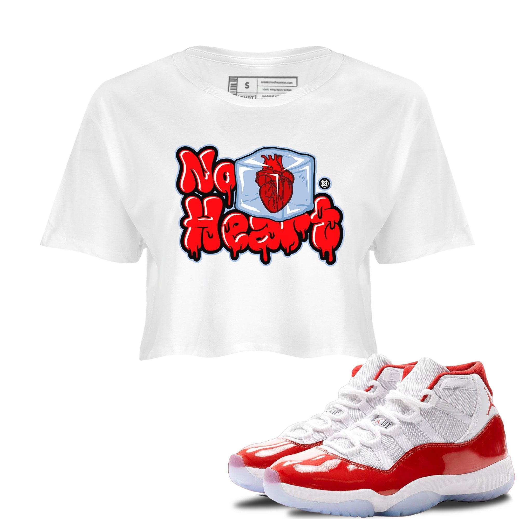 Air Jordan 11 Cherry shirt to match jordans No Hearts sneaker tees Air Jordan 11 Retro Cherry Drip Gear Zone White 1 Crop T-Shirt